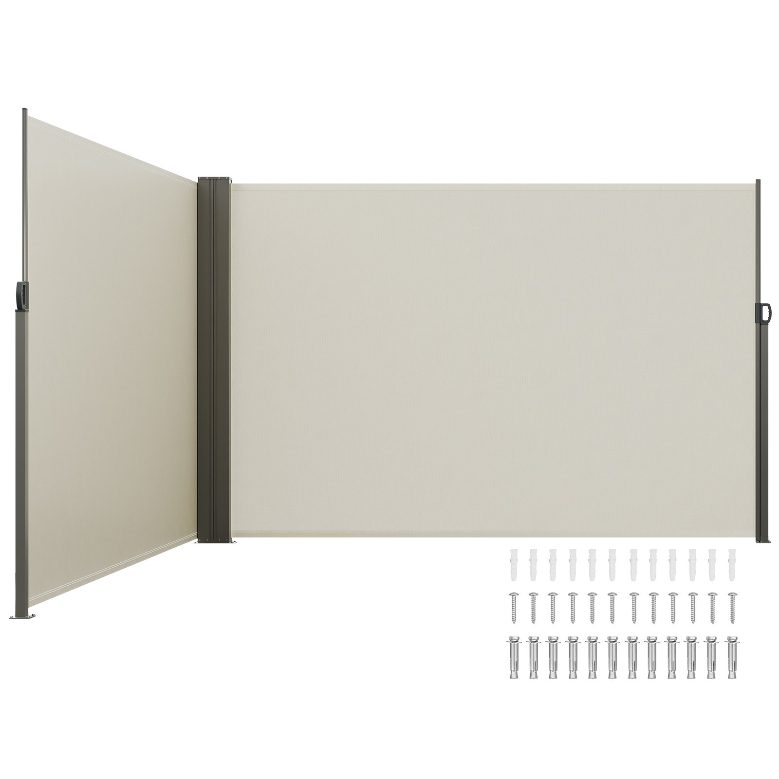 Retractable Side Awning, 79''x 236'' Outdoor Privacy Screen, 180g Polyester Water-proof Retractable Patio Screen, UV 30+ Room Divider Wind Screen For Patio, Backyard, Balcony, Beige