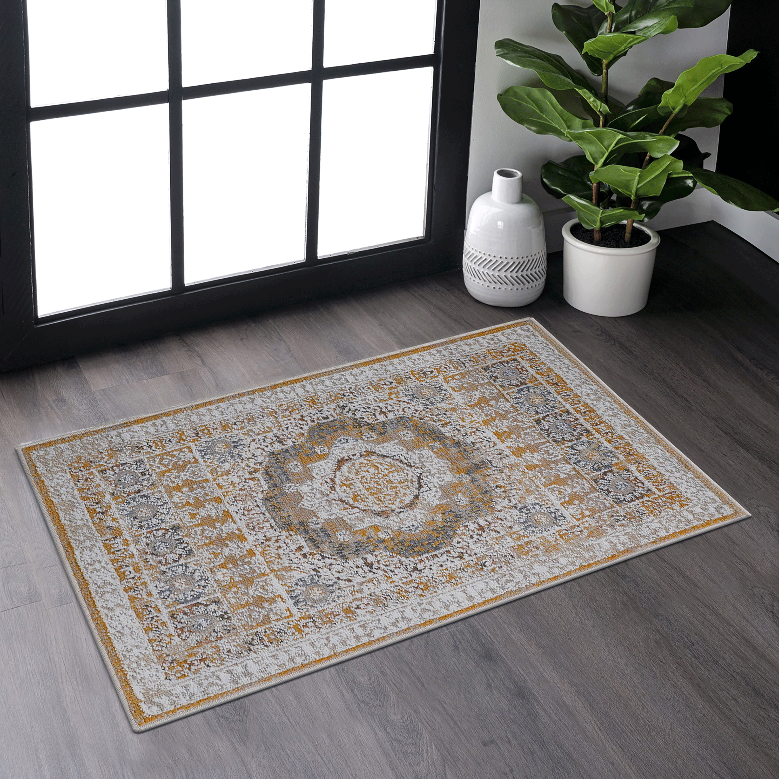 PAYAS  2X3 Cream Lvory  Medallion Doormat Rug