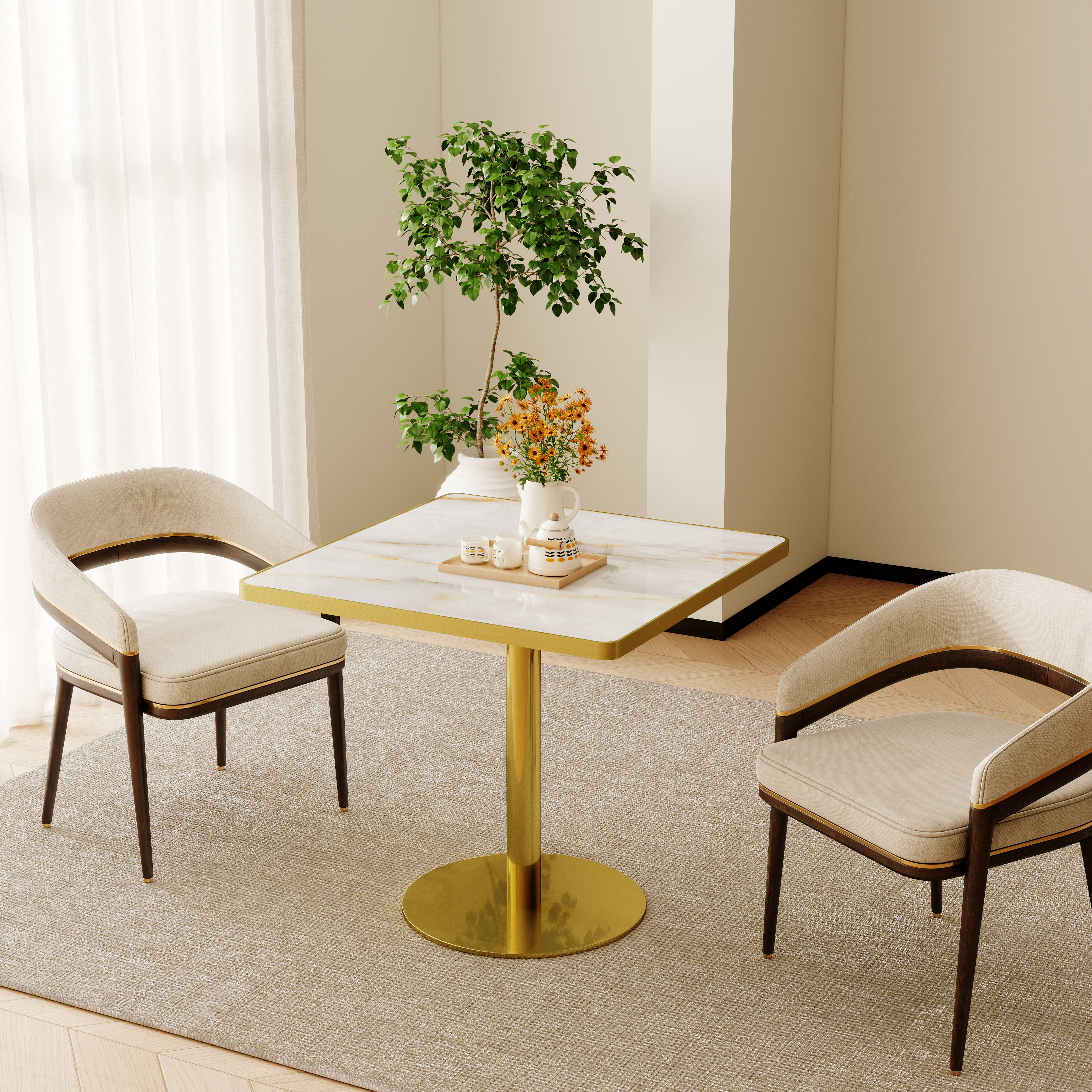 Square Modern Dinning Table 31.5 Inches Bistro Table Tulip Table With Faux Marble Top,Easy Assemble,Sturdy Metal Frame Diameter