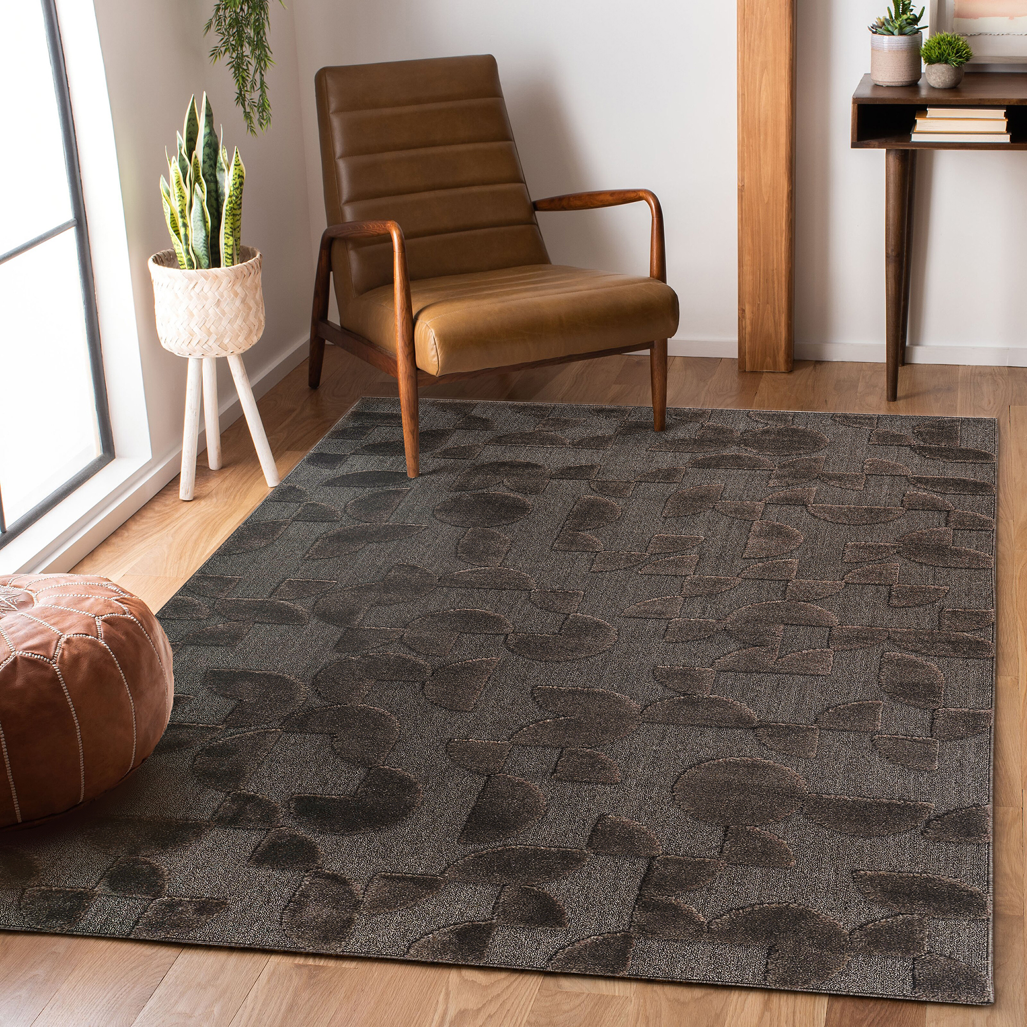 Step  High-Low Brown Indoor Area Rug, Modern, Contemporary, Geometric, Bohemian, Bedroom, Kitchen, Living Room, Non Shedding Carpet
