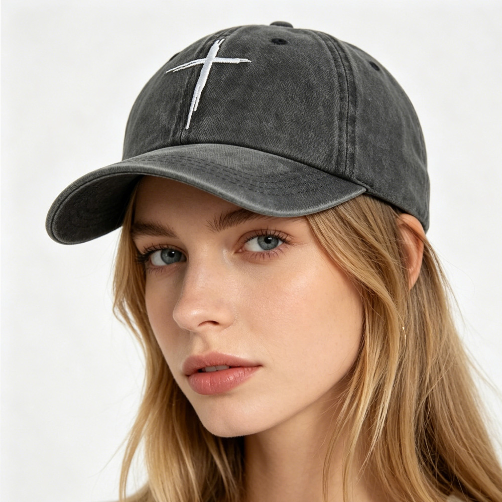 Pack 2 gorras de béisbol unisex de algodón, bordado de cruz, lavadas, ajustables