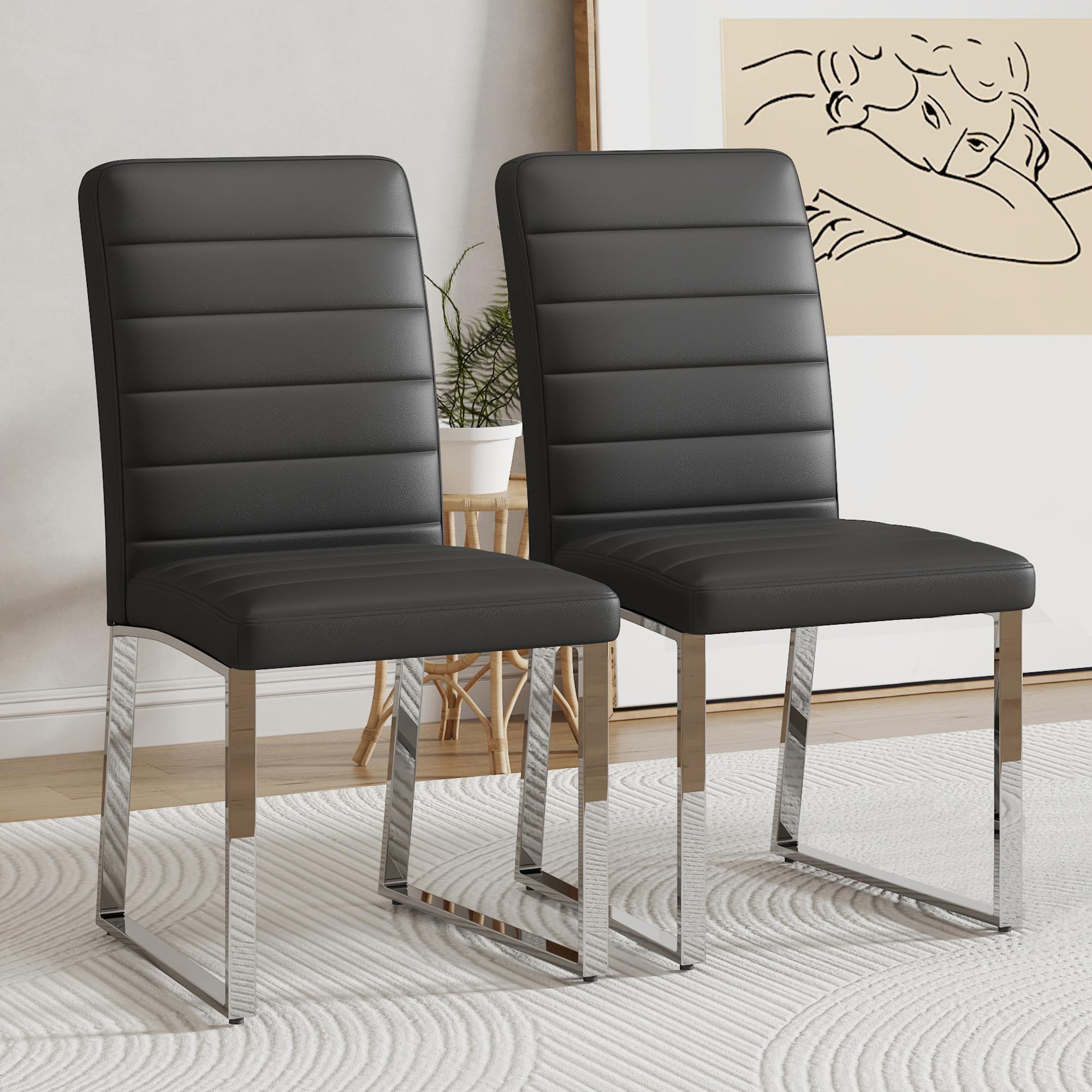 Sillas de oficina/comedor de piel sintética, patas de hierro, 2 unidades W1151134524