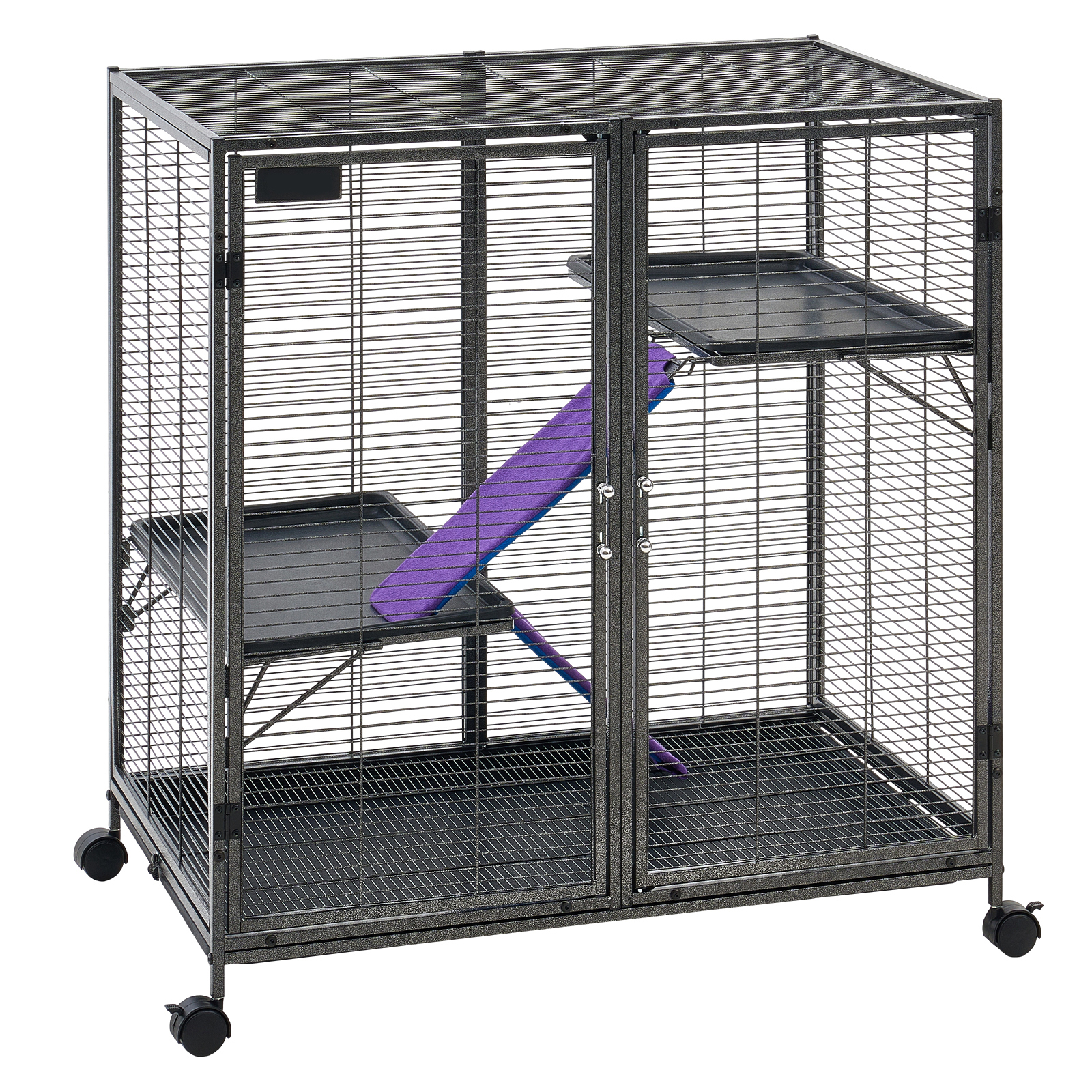 Metal Small Animal Cage 37.8"H 3-Tier Rolling Ferret Cage On Wheels, 0.55" Wire Spacing Large Cages With Ramps, Platform, Tray & Doors For Ferret, Chinchilla, Sugar Glider, Guinea Pig & Rabbit