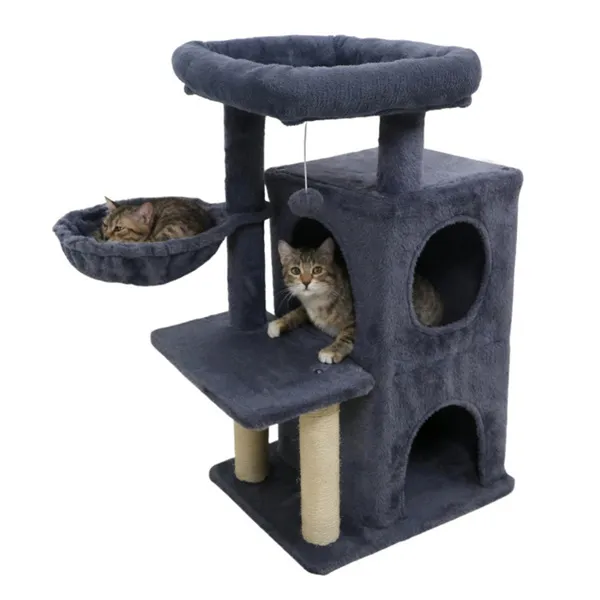 Árbol rascador multinivel para gatos gris oscuro, 33.5 pulgadas, condominio de 2 niveles
