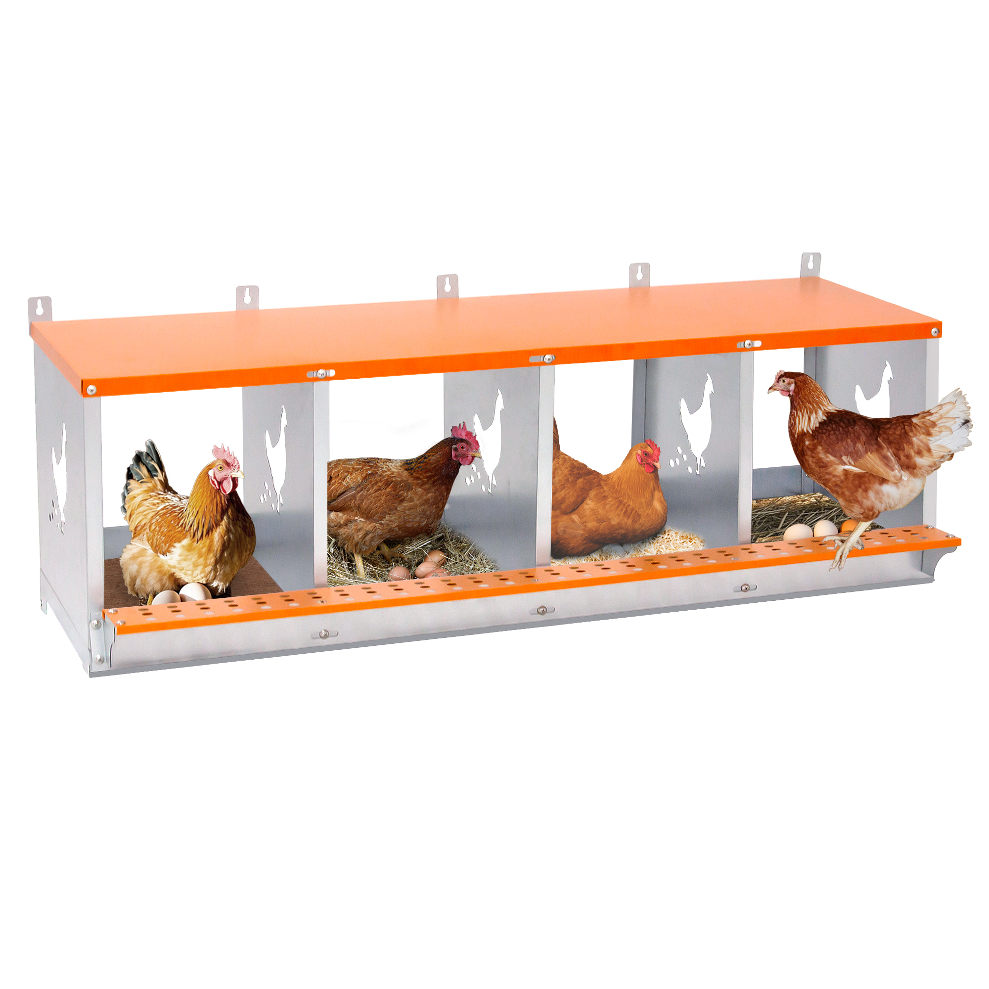 Nidal de metal de 4 compartimentos, montaje en pared, acero galvanizado, naranja