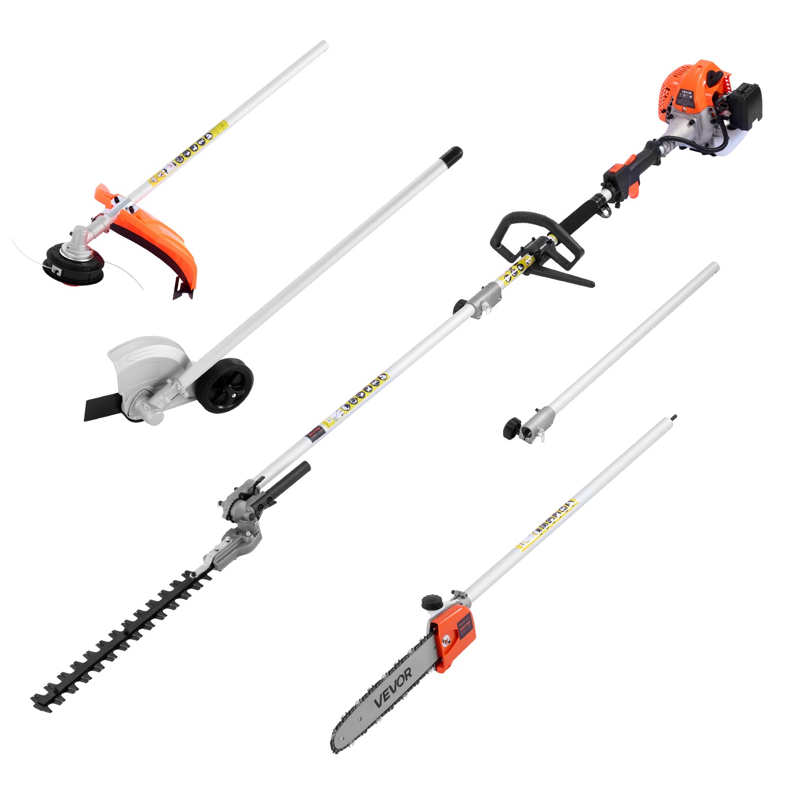 Gas Hedge Trimmer, 2 Cycle Gas Power Handheld Trimmer, 6-in-1 26cc Weed Eater With Extension Pole & Protective Gear Set, Includes Hedge & String Trimmer, Brush Cutter(3T & 40T), Edger, Pole Saw