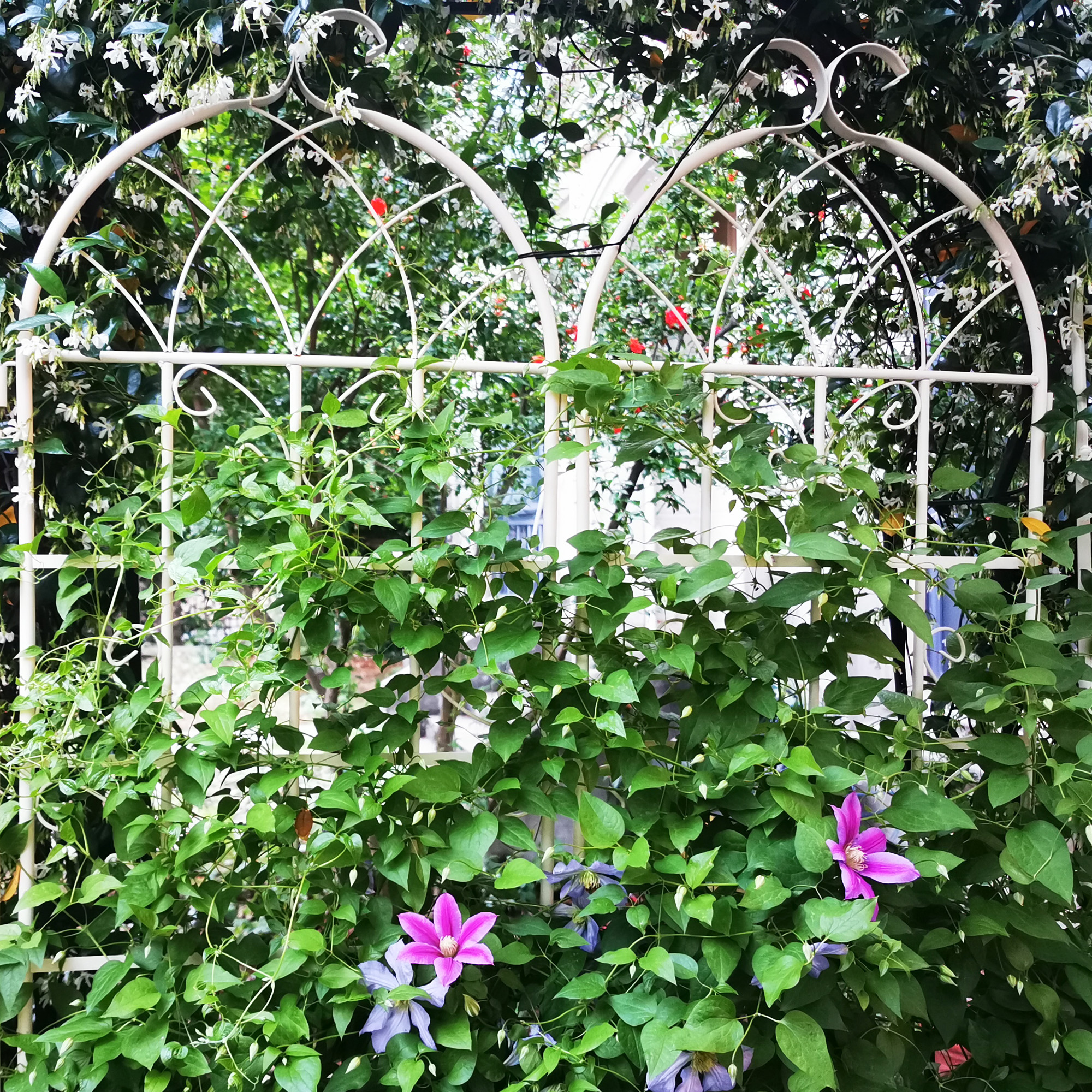Paquete de 2 celosías de jardín de metal, 71 x 19.7 pulgadas, inoxidable, blanco crema
