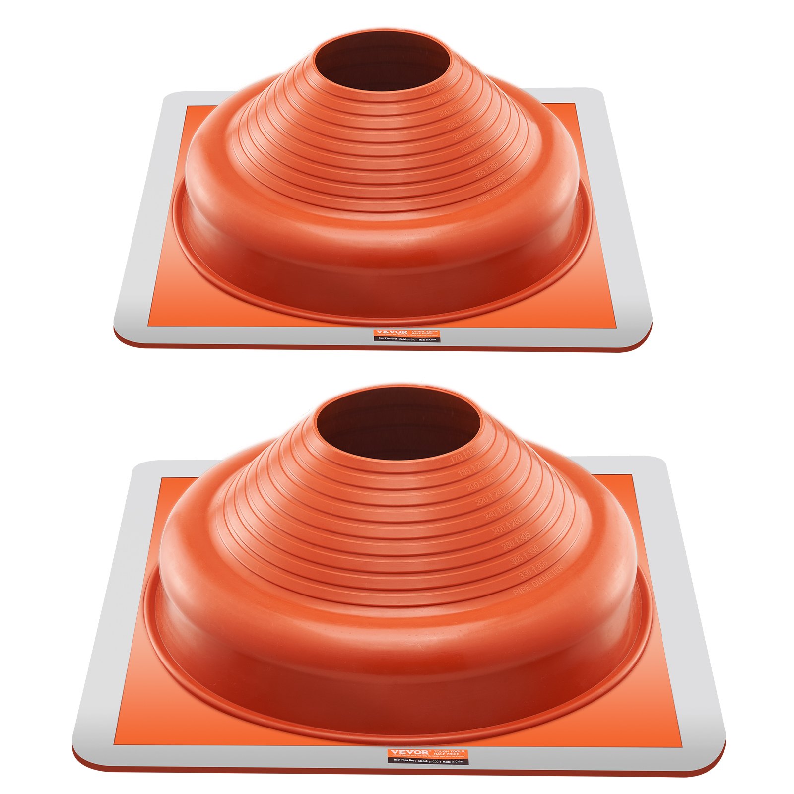 2Pcs Roof Pipe Flashing Boots, Fit Pipe OD 6-3/4" To 14", Flexible Silicone Roofing Jack Pipe Flashing, High Temp -101℉ To 437℉, Square Metal Base, For Chimney, Wood Stove & Outdoor Vent Pipes