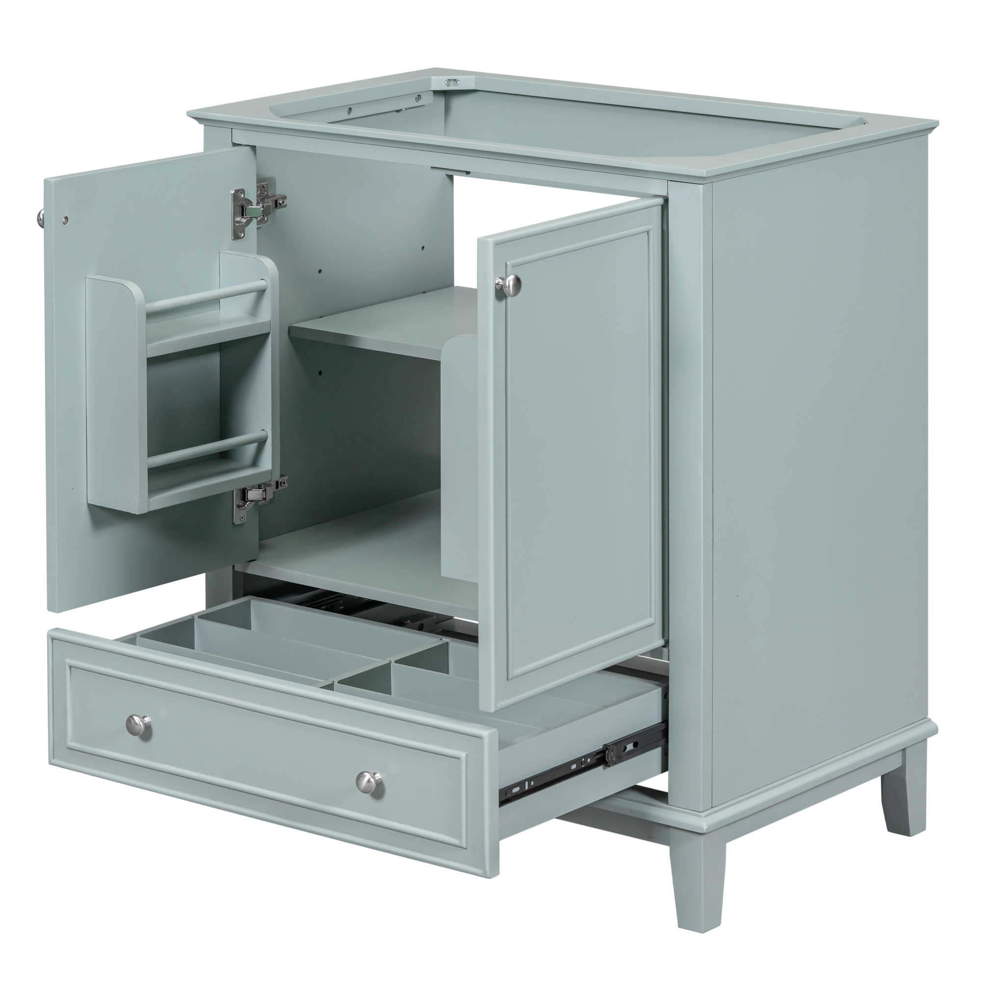 Mueble de baño de 30 pulgadas sin lavabo, con puertas y cajón, verde