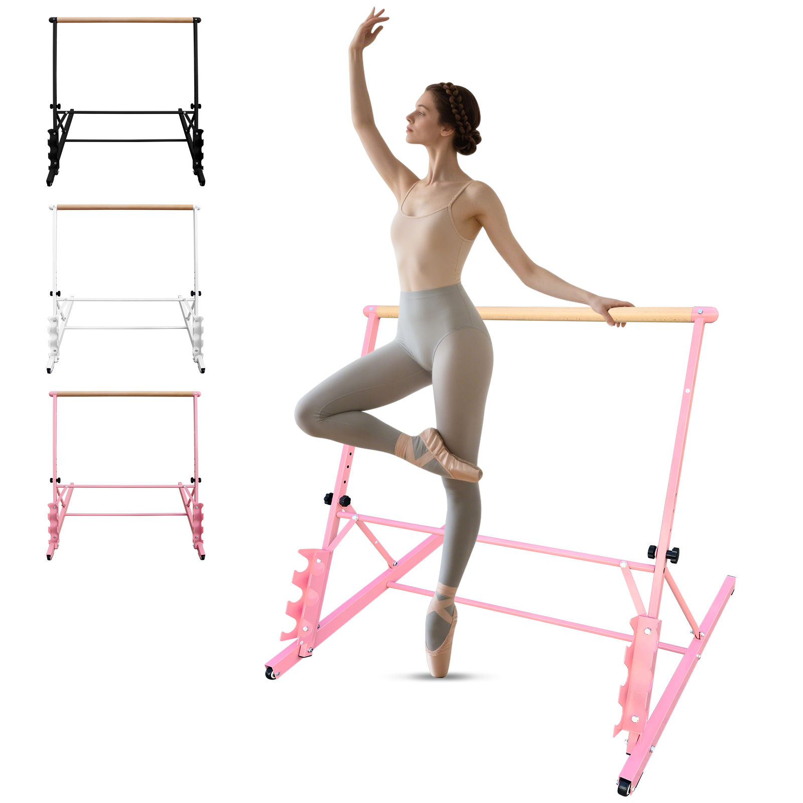 3.5FT Solid Wood Ballet Barre With Adjustable Range Of 31.5-39.5 Inches For Dance Practice