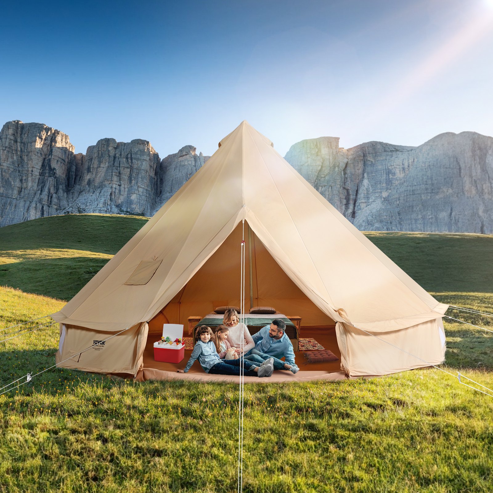 8-10 Person Canvas Glamping Bell Tent, Breathable Waterproof Yurt Tent With Stove Jack And Detachable Side Wall For Family Camping,16'x16'x118 "(Diameter 5M)