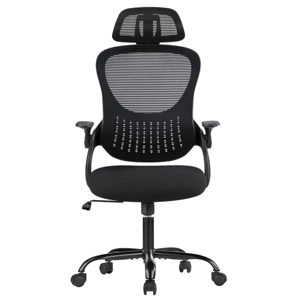 Ergonomic Office Computer Desk Chair, Mesh High Back Rolling Swivel Adjustable Task Chair With Headrest And Flip-up Armrests, Chair With Wheels, Black