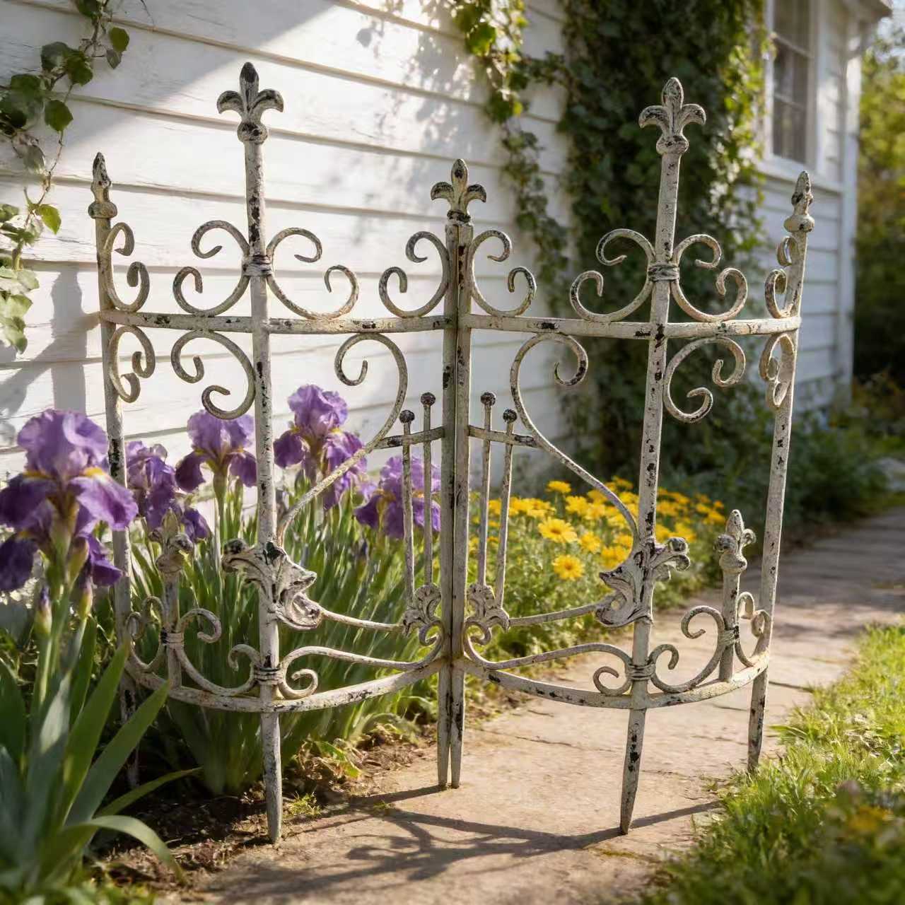 Sungmor 31.1   By 28.34  Iron Garden Fence, Pretty Vintage Green Rustic Style Decorative Fence Pannels, Outdoor Yard Landscape Pathway Border Panels Anti Animal Flowers Plants Barrier Climbing Trellis