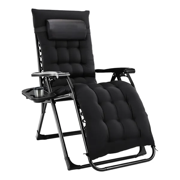 Zero Gravity Chair, Reclining Camping Lounge Chair For Indoor, Reclining Patio Chairs With Cup Holder Trays And Removable Cushion