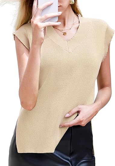 Chaleco de suéter con cuello en V y color liso