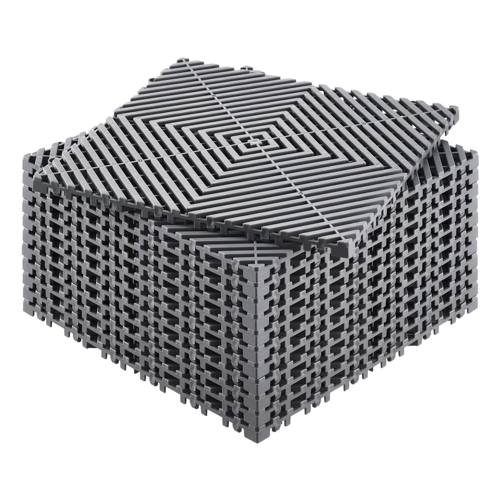 Interlocking Drainage Mat, 12” X 12” Modular Interlocking Cushion, 12 Pcs Splicing Drainage Mats, Non-Slip Gray PP Drainage Floor Tile And Shower Mat, For Garage, Garden, Kitchen & Outdoor