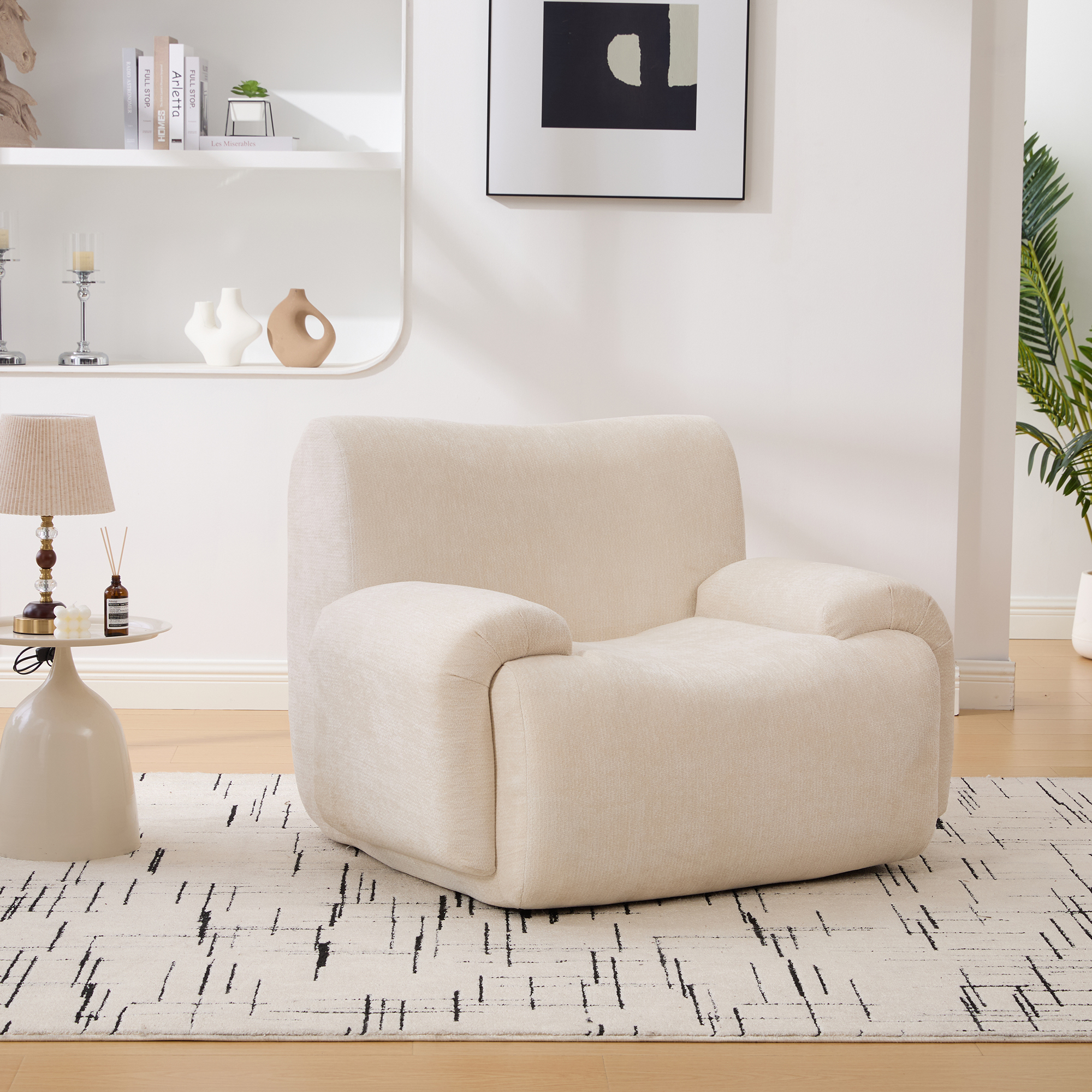 43" Wide Modern Upholstered Oversized Accent Chair, Boneless Single Sofa Chair, Chenille Armchair Comfy Reading Lounge Chair with Deep Seats for Living Room Bedroom Apartment, Dorms, Beige