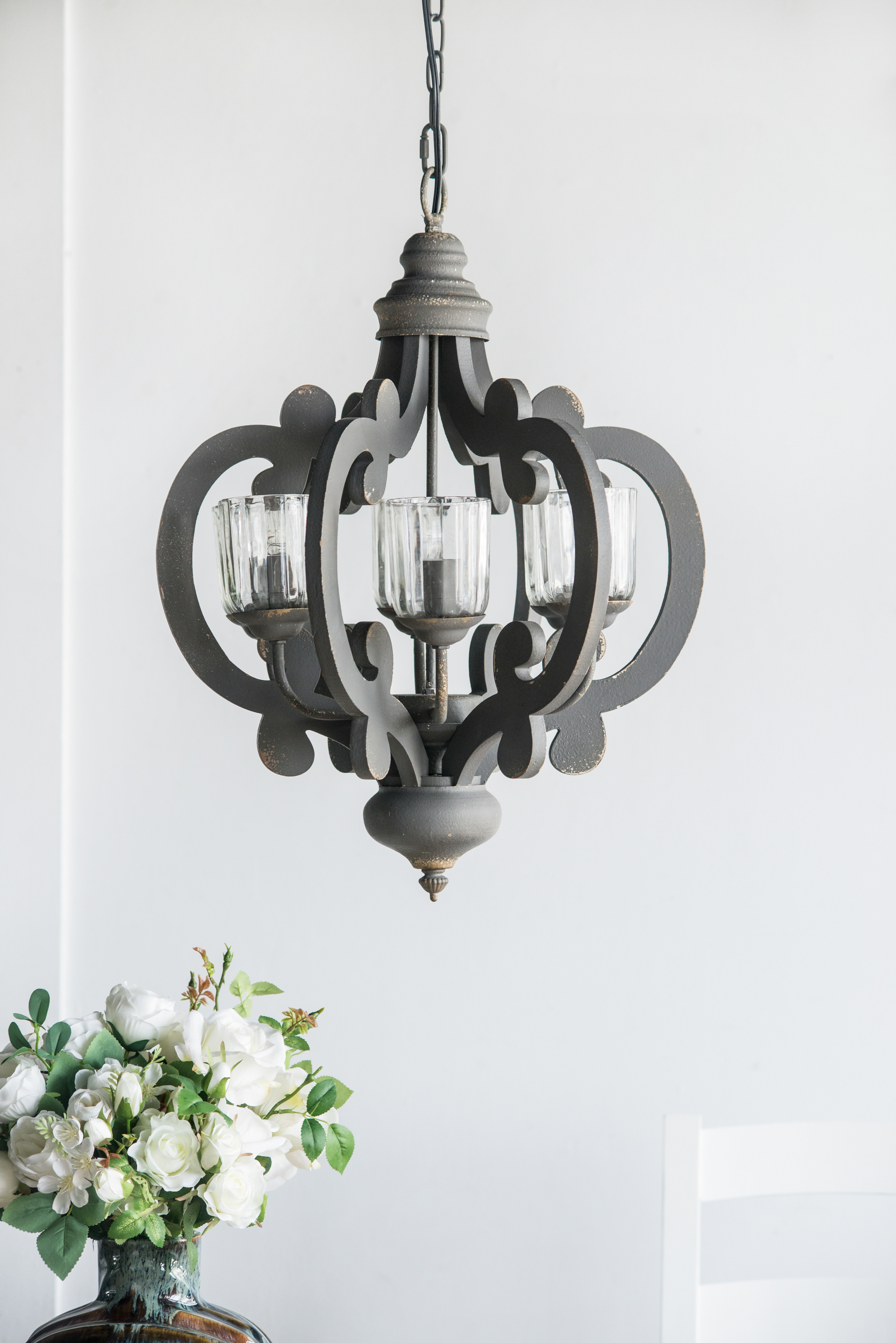 Lámpara de araña de madera estilo rústico, 6 luces, cadena ajustable