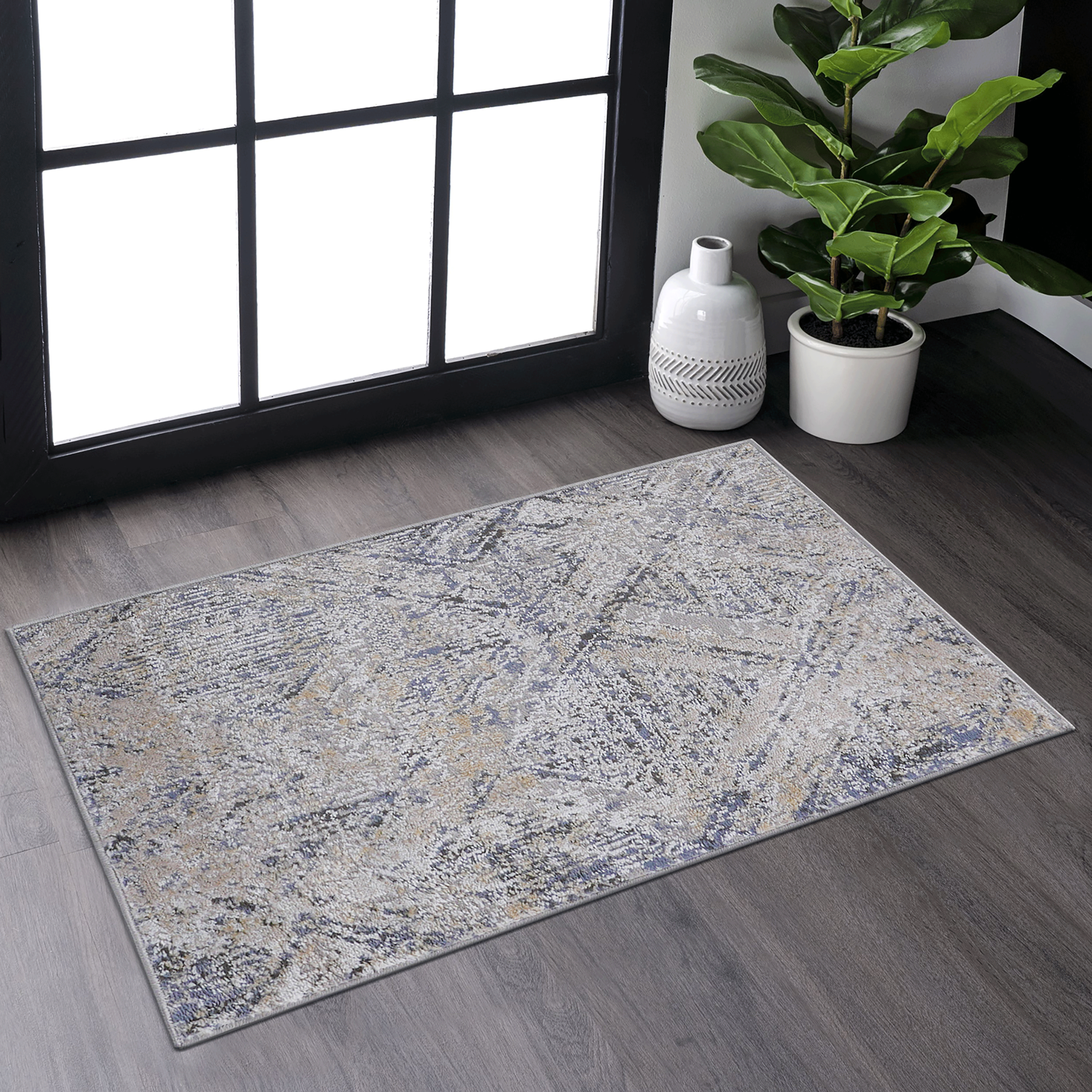 Alfombra felpudo PAYAS 2x3 pies, diseño geométrico, colores azul y gris