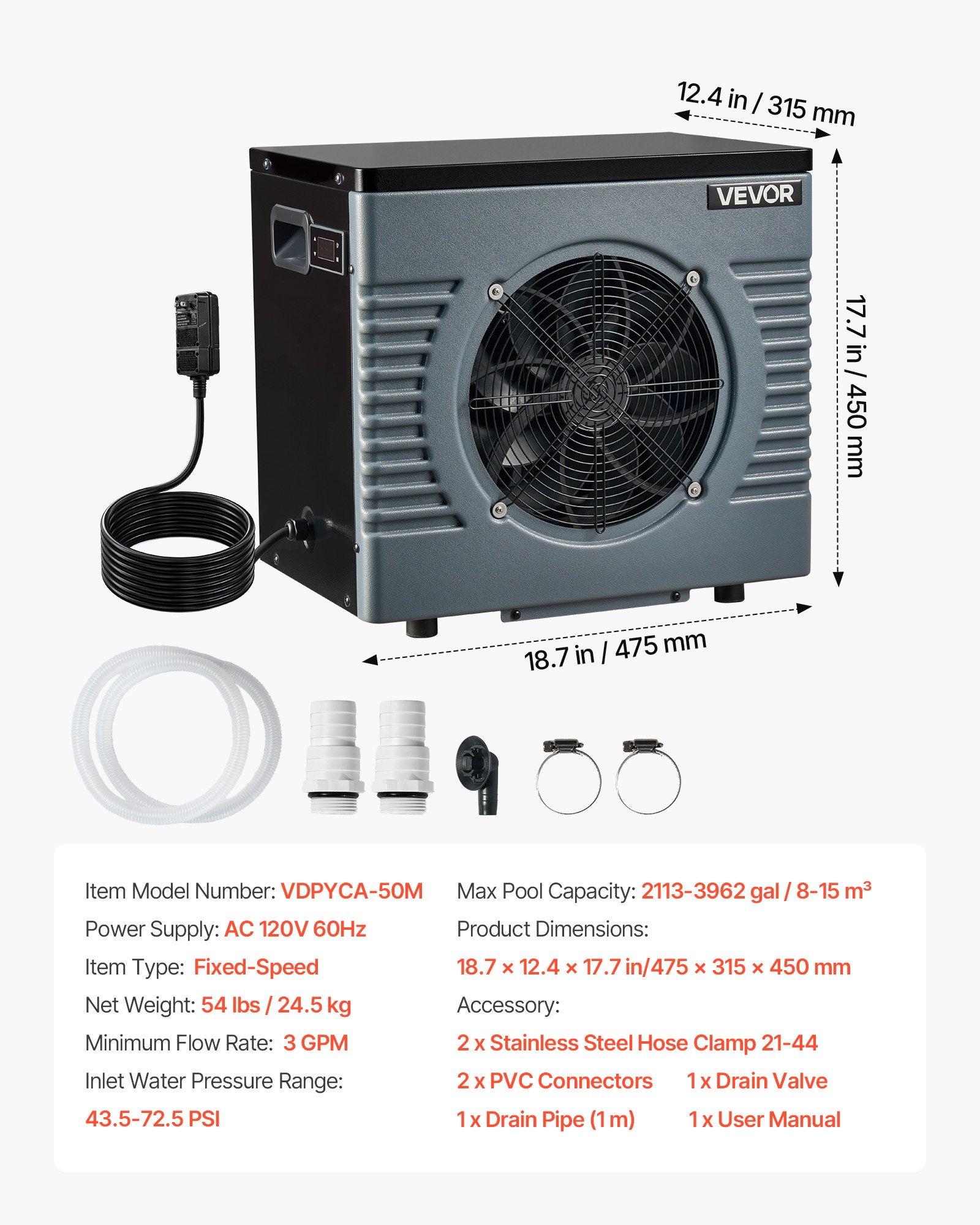 Bomba de calor para piscina, 14710 BTU, hasta 3962 galones, modo dual.