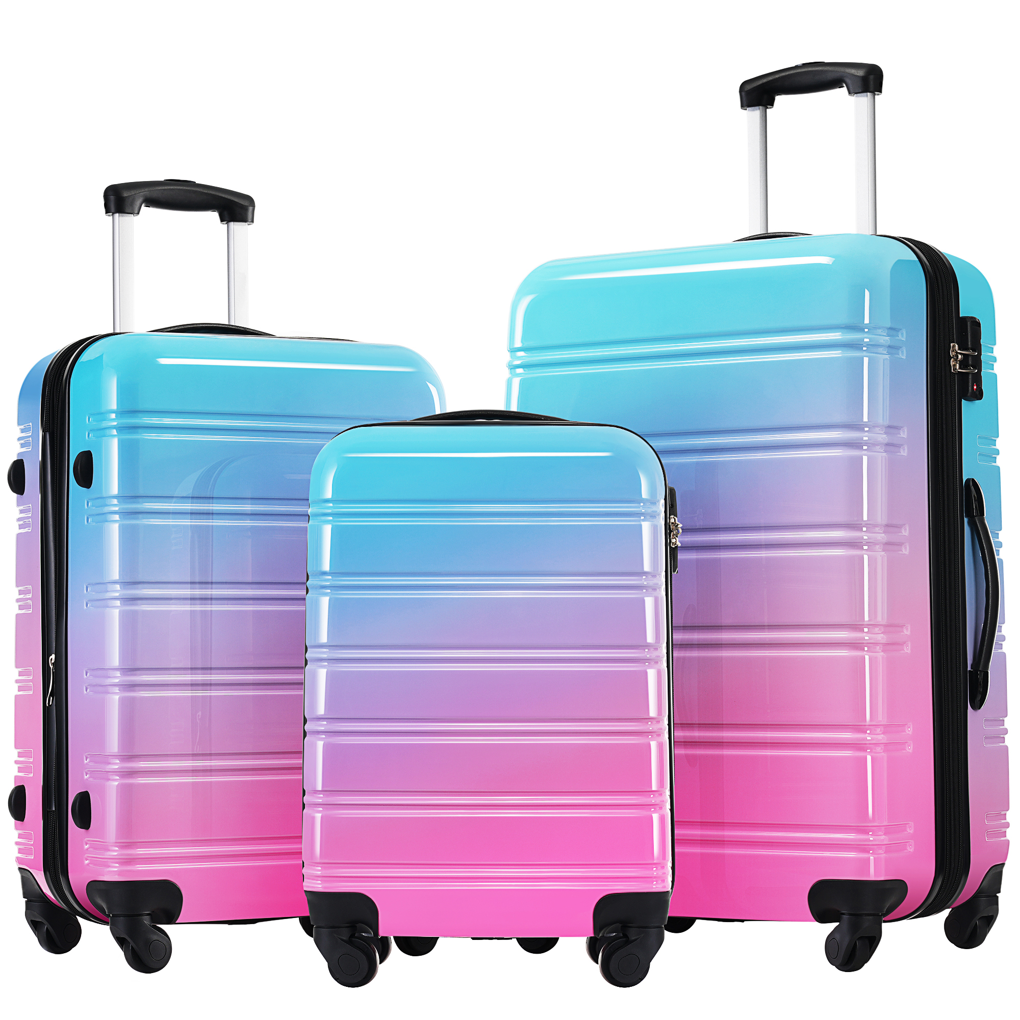 Set de maletas rígidas de 3 piezas expandibles con ruedas giratorias y cerradura TSA