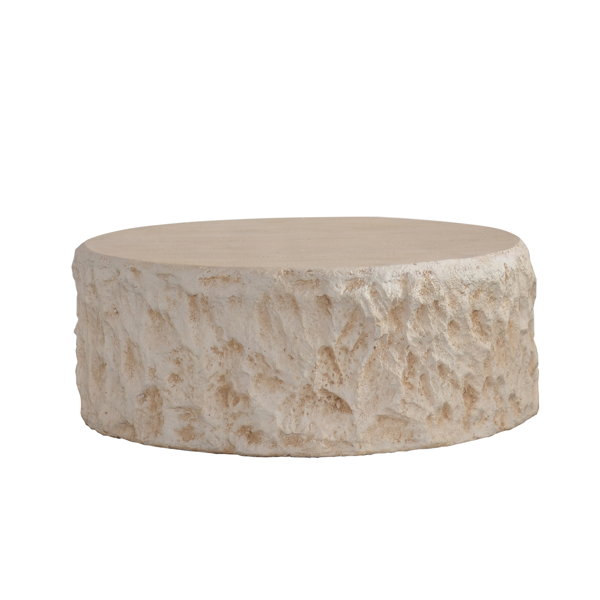 Mesa de centro redonda estilo Mid-Century, imitación piedra, beige