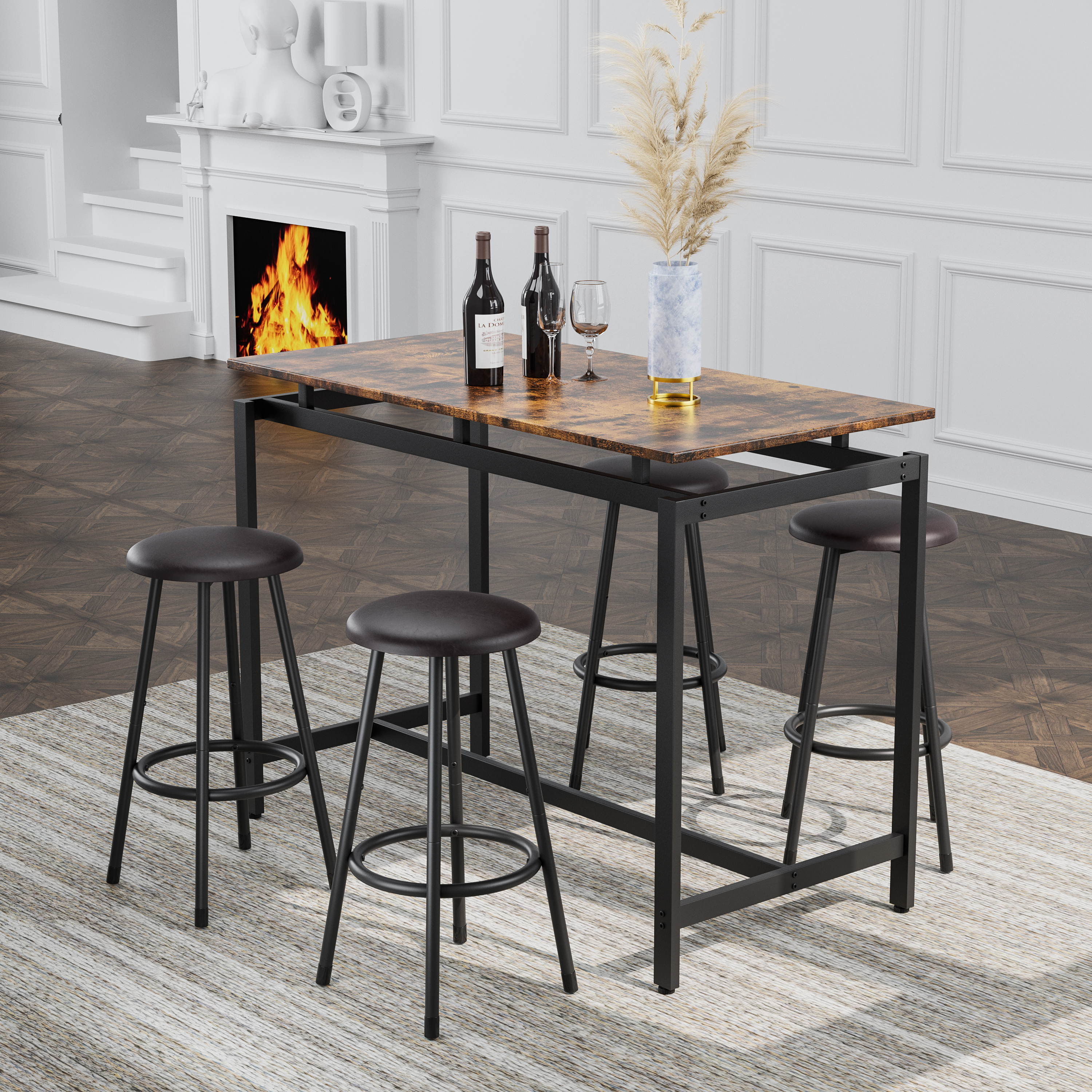 5-Piece Kitchen Counter Height Table Set, Bar Table With 4 Stools