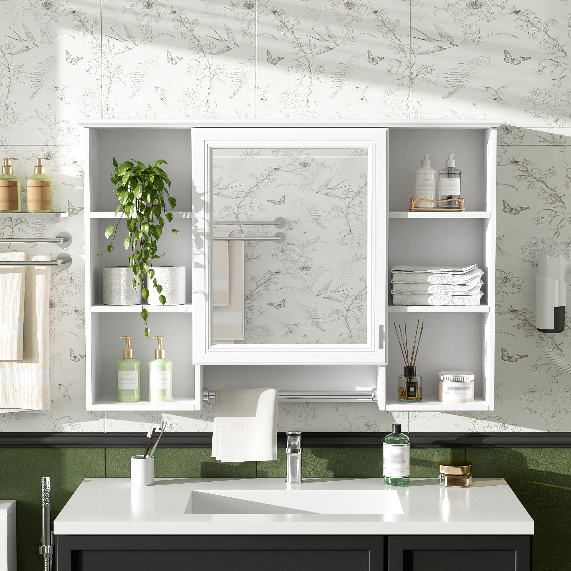 3-in-1 Bathroom Mirror Cabinet, 42 Inch Wall Mounted Medicine Cabinet With Adjustable Shelf & Soft Close Door, High-Define Mirror With Storage For Bathroom Vanity