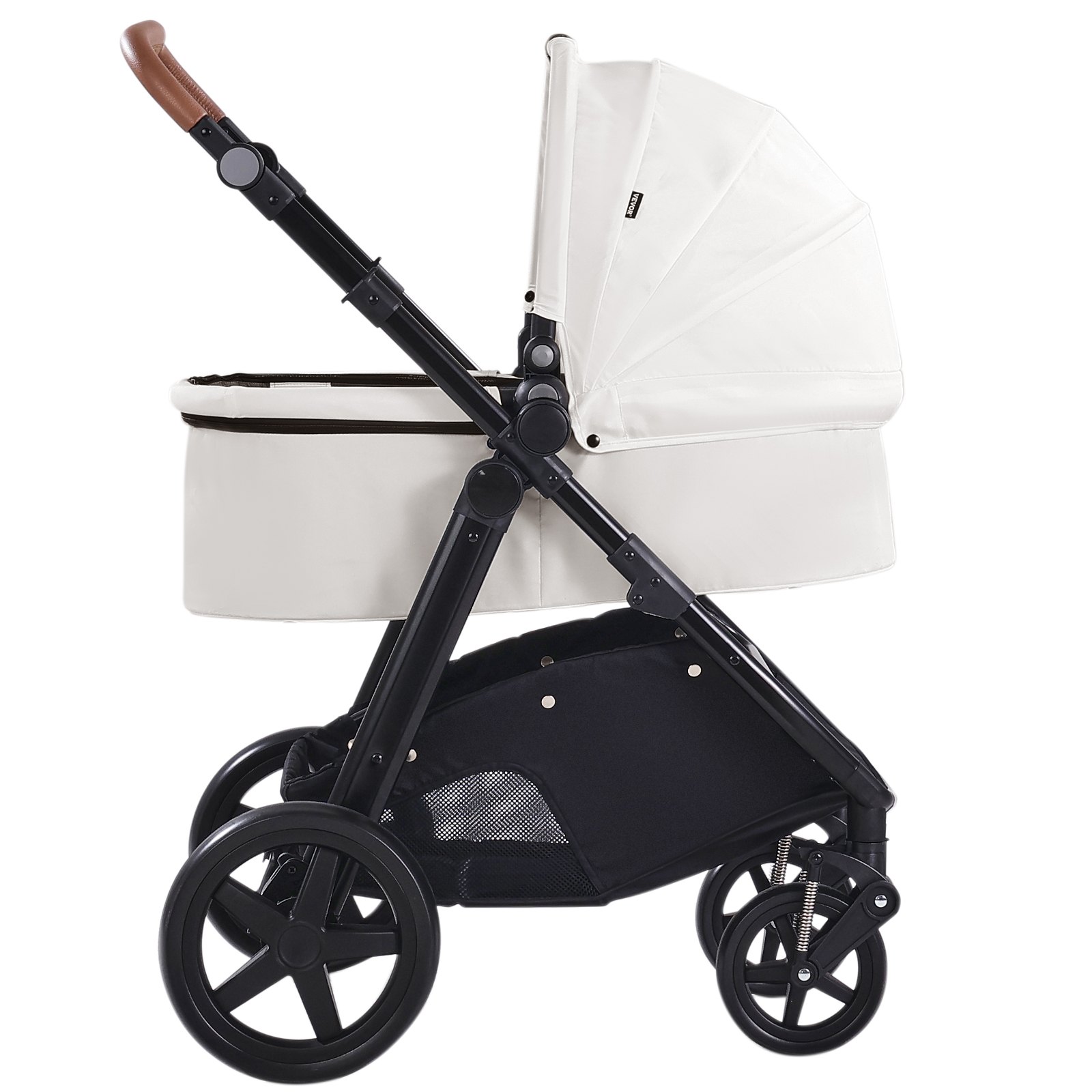 Travel System Stroller With Infant Bassinet, 2-in-1 Baby Cradle Stroller Combo, Reversible Seat, Easy One-button Folding, EVA Tires With Brake Aluminum Stroller Carseat Combo Set (White)