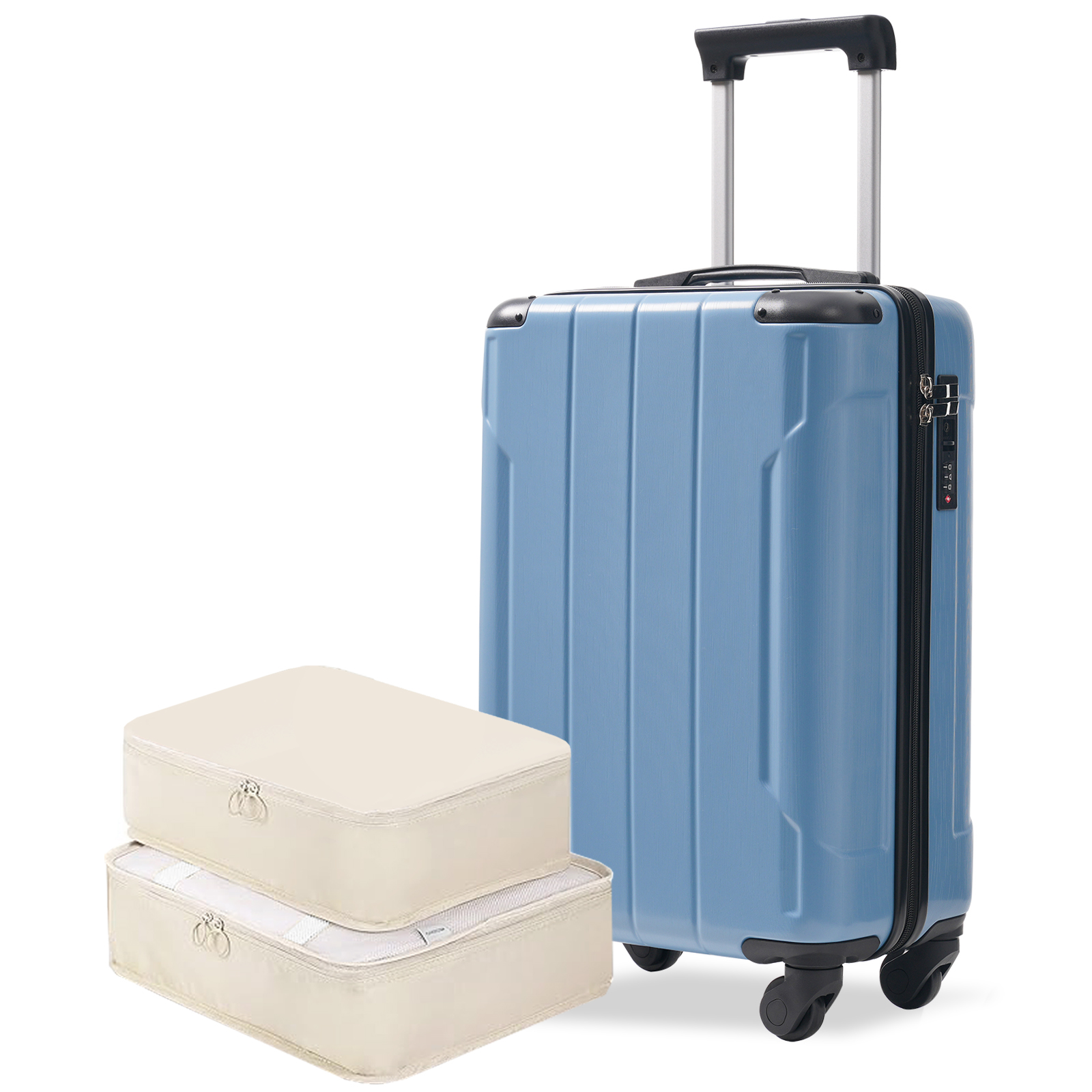 Maleta de mano rígida de ABS de 20 pulgadas, ruedas giratorias, cerradura TSA, azul gris