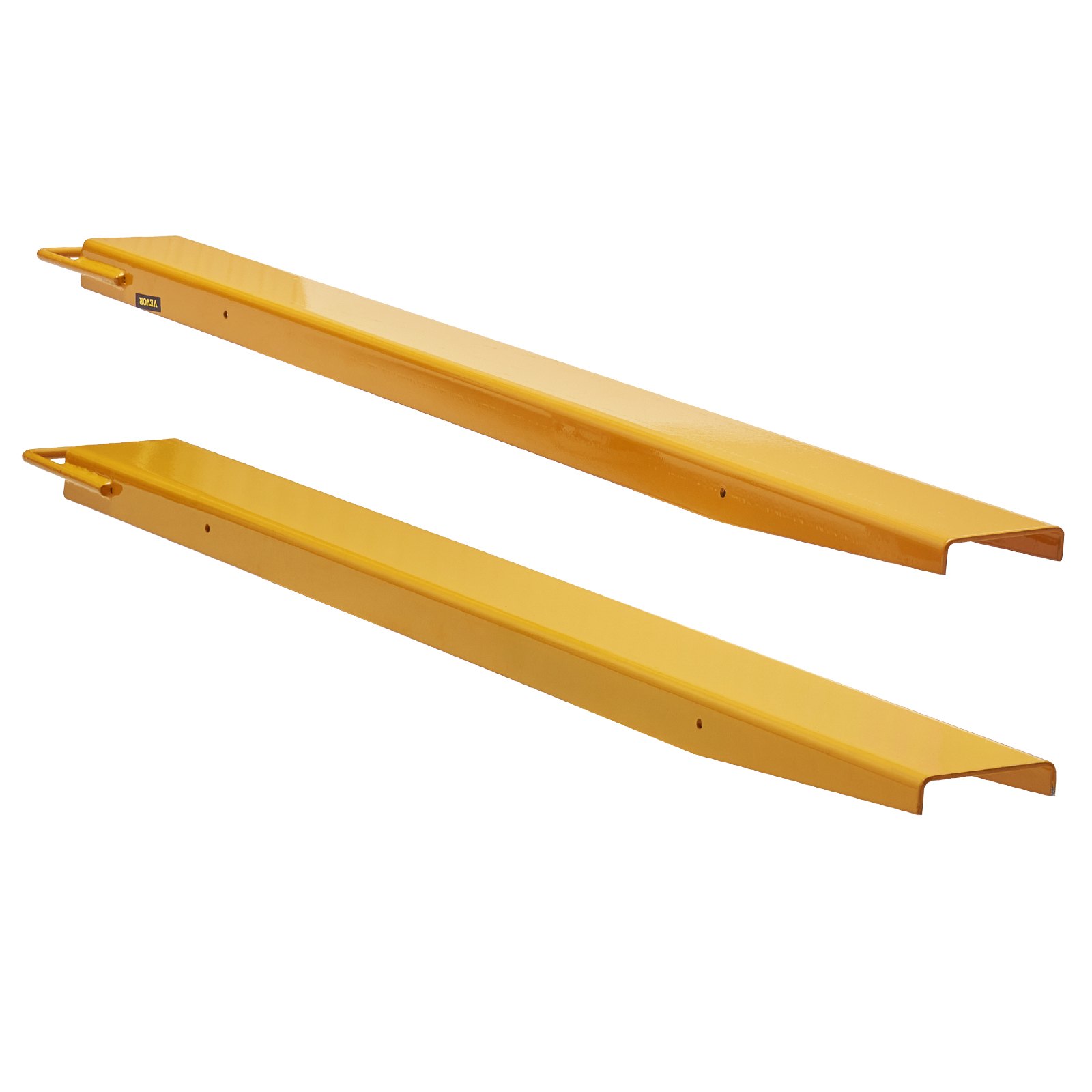 Par de extensiones de horquilla para palés 60 x 4.5 pulgadas, acero al carbono, amarillas.
