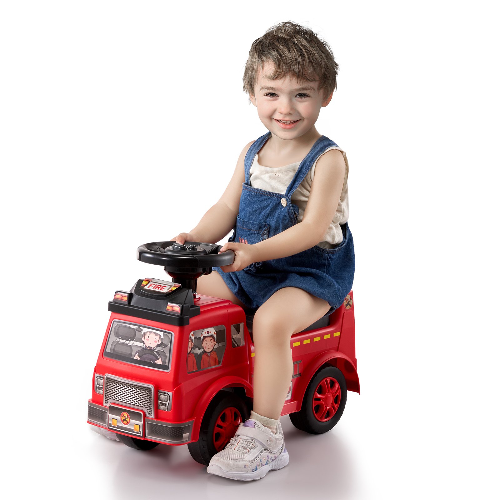 Coche montable para niños, 1-3 años, con música, volante y almacenamiento, rojo