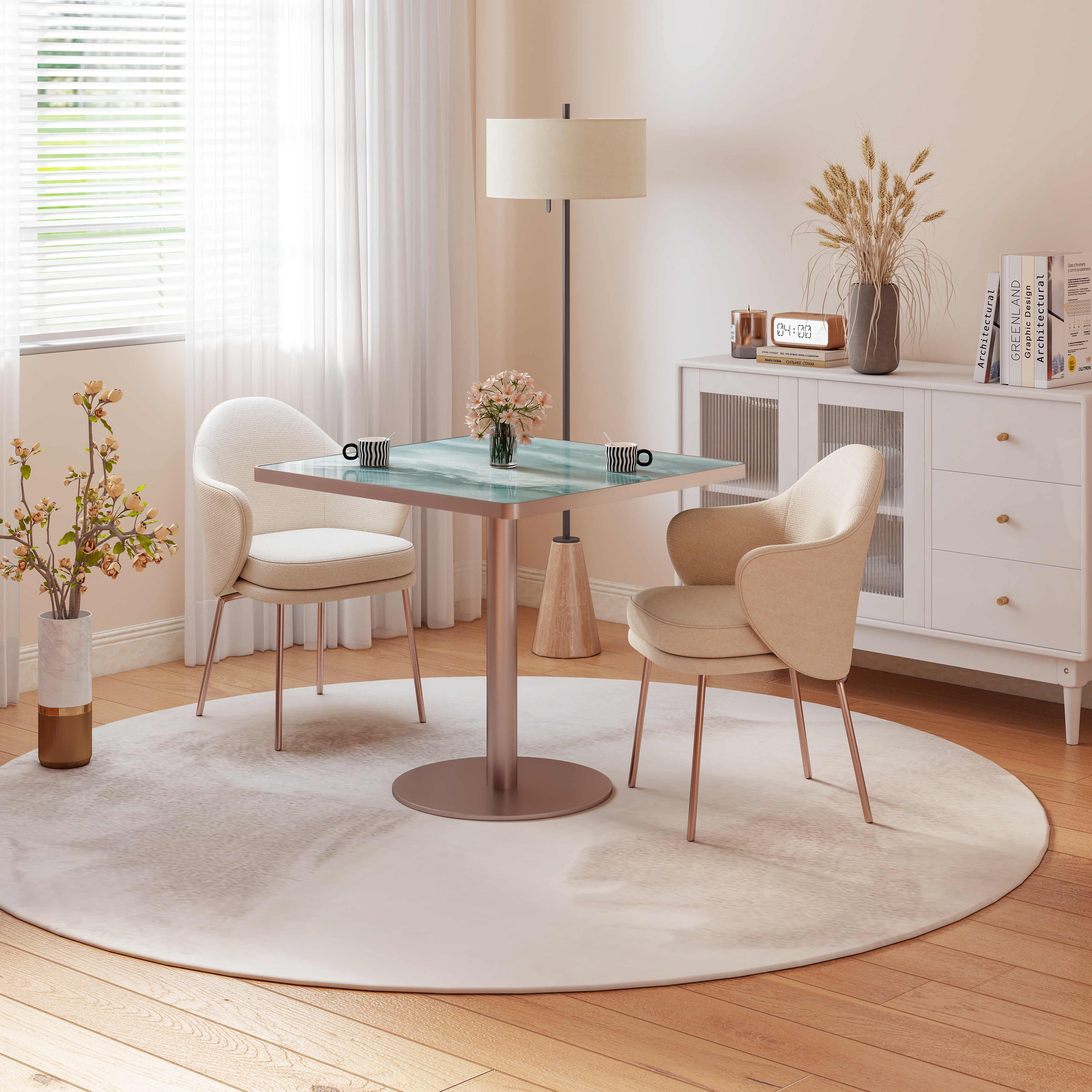 Squard Modern Dinning Table 31.5 Inches Bistro Table Tulip Table With Faux Marble Top,Easy Assemble,Sturdy Metal Frame Diameter