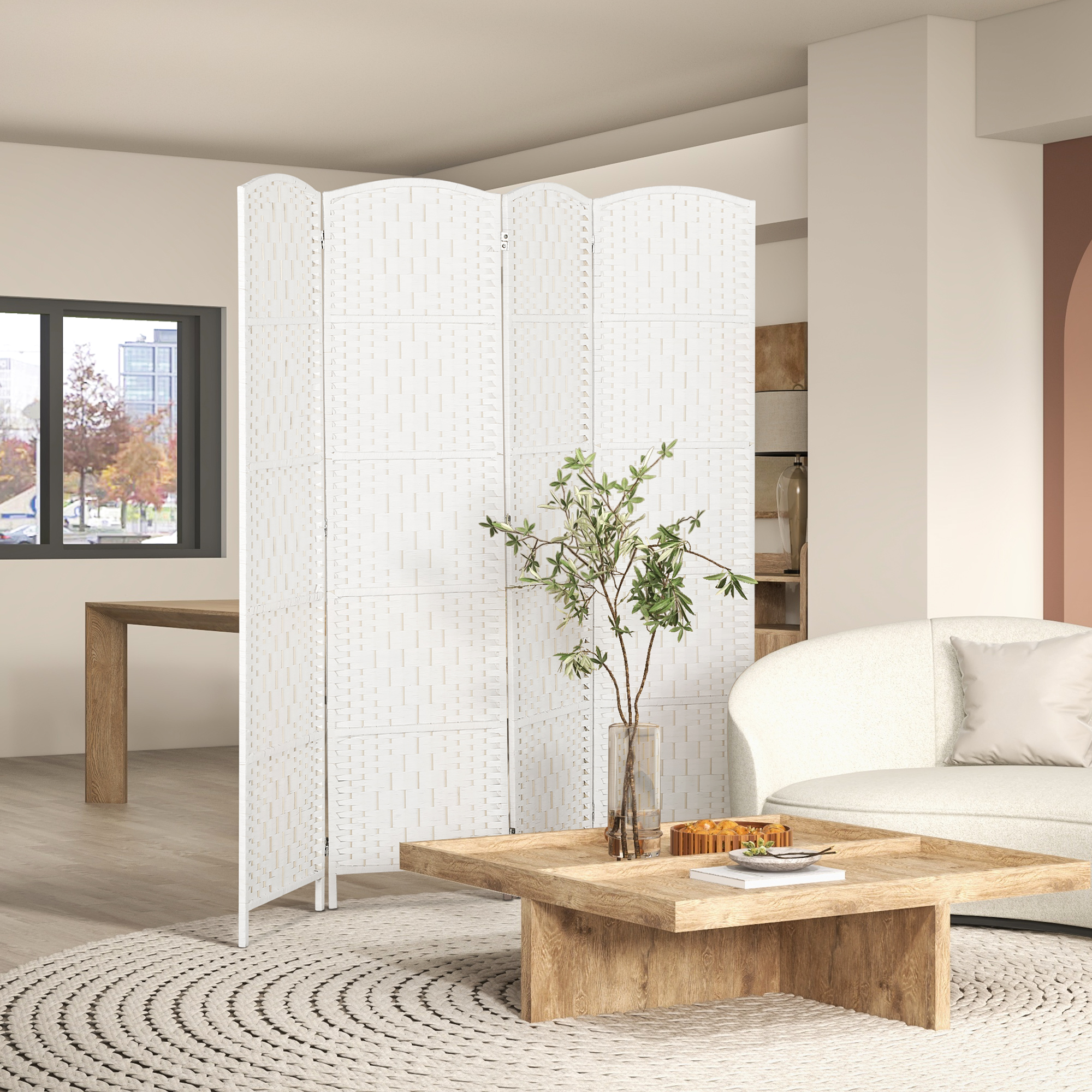 Divisor de ambientes plegable de 4 paneles de 6 pies de alto, blanco