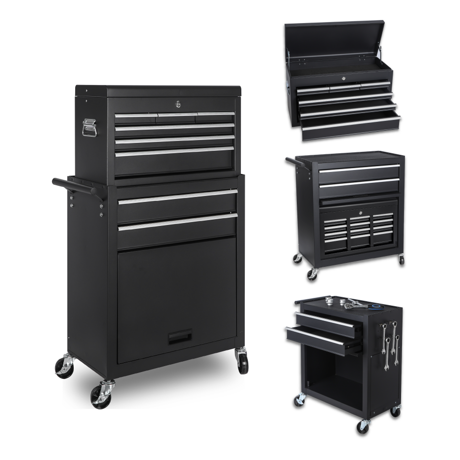 Caja de herramientas rodante de metal, 8 cajones, 2 en 1, ruedas con bloqueo
