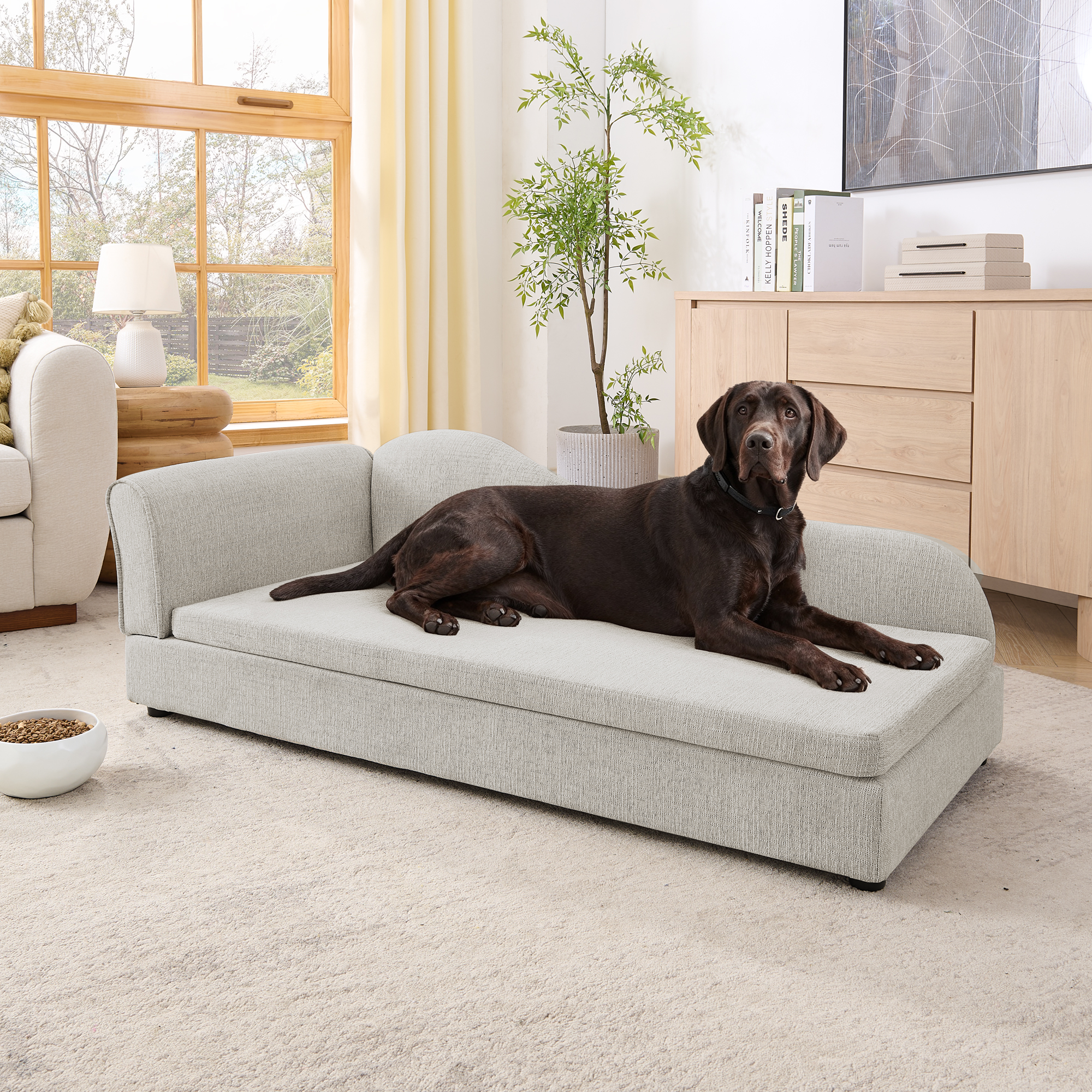 Sofá para mascotas grande, para perros medianos y grandes, de lino, beige