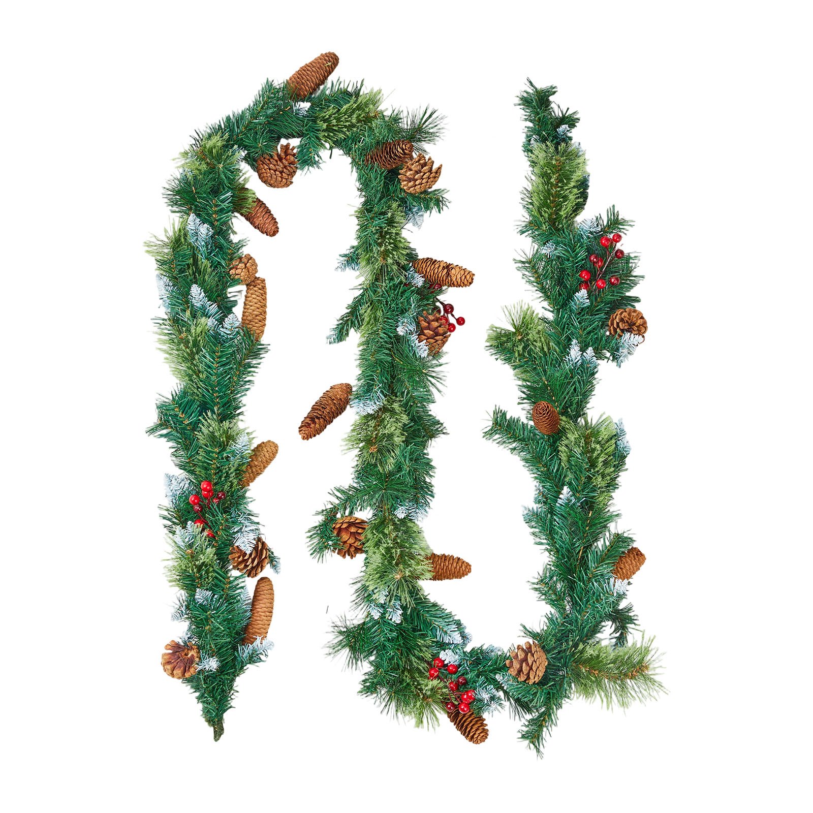 Guirnalda de Navidad artificial de 9 pies con luces, bayas, piñas y agujas de pino