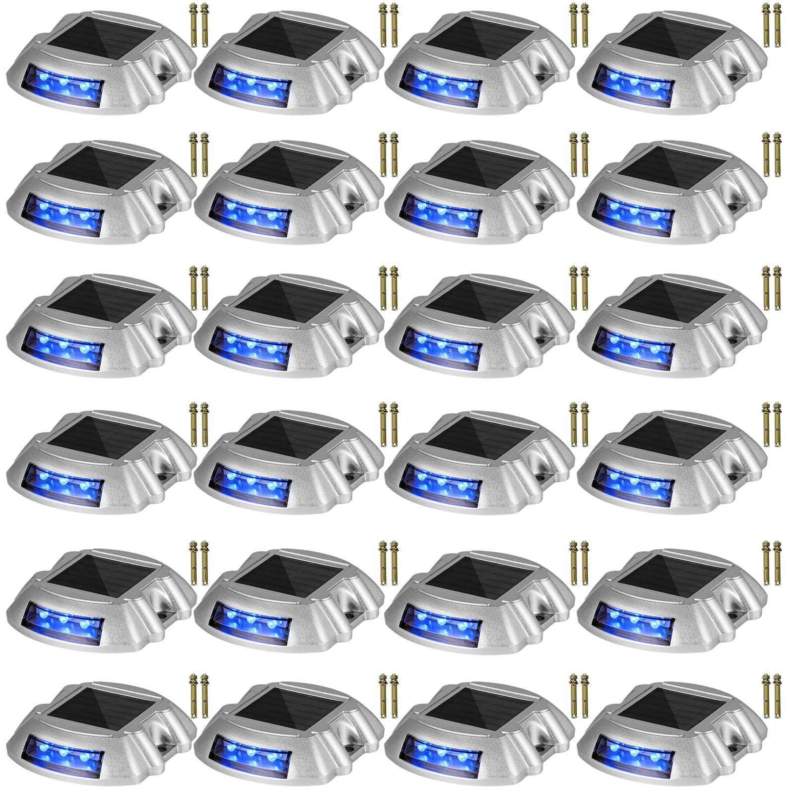 Luces solares para entrada, paquete de 24, con interruptor, impermeables, 6 LED azul brillante