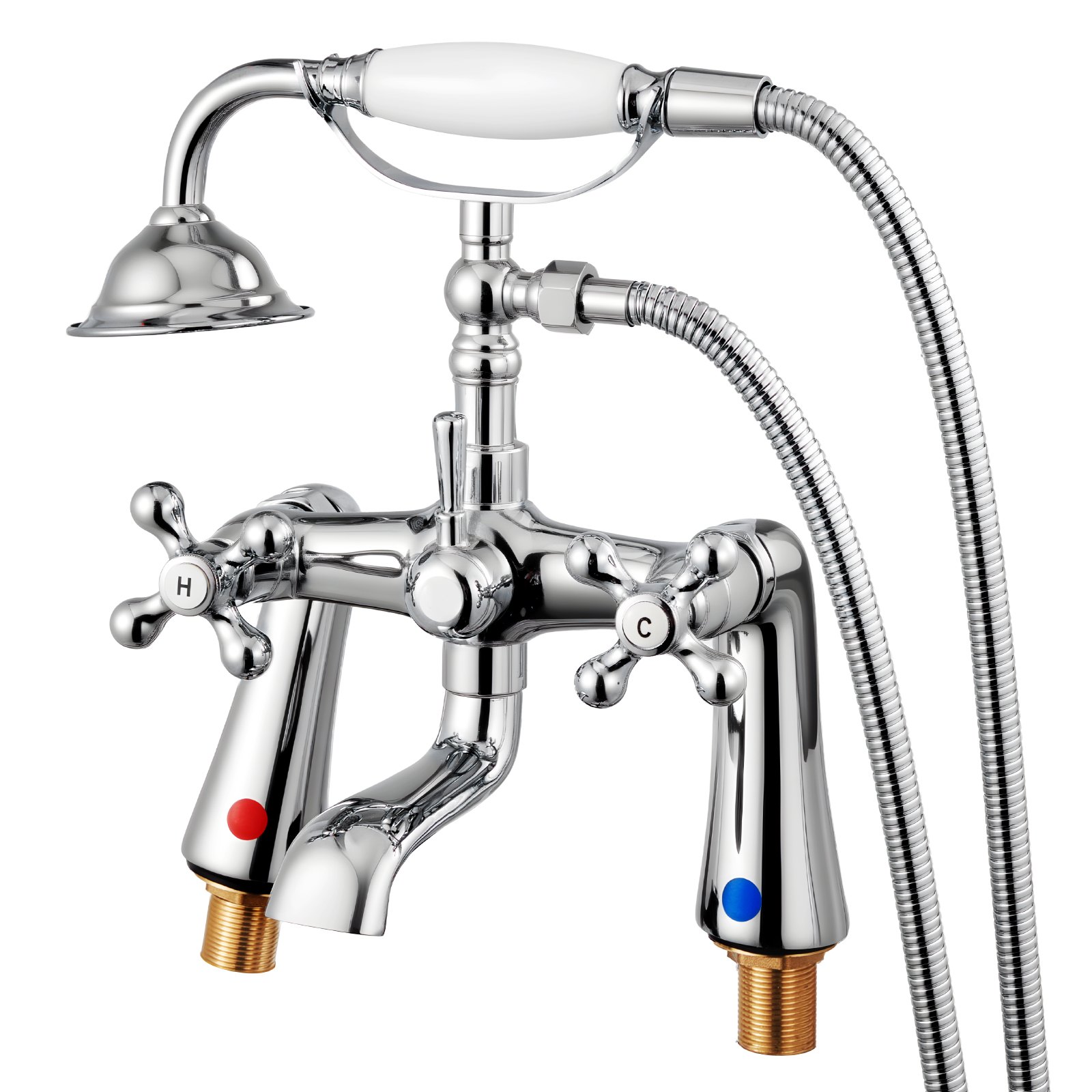 Grifo para bañera con patas, montaje en cubierta, ducha de mano, cromo pulido, manguera 59 pulgadas.