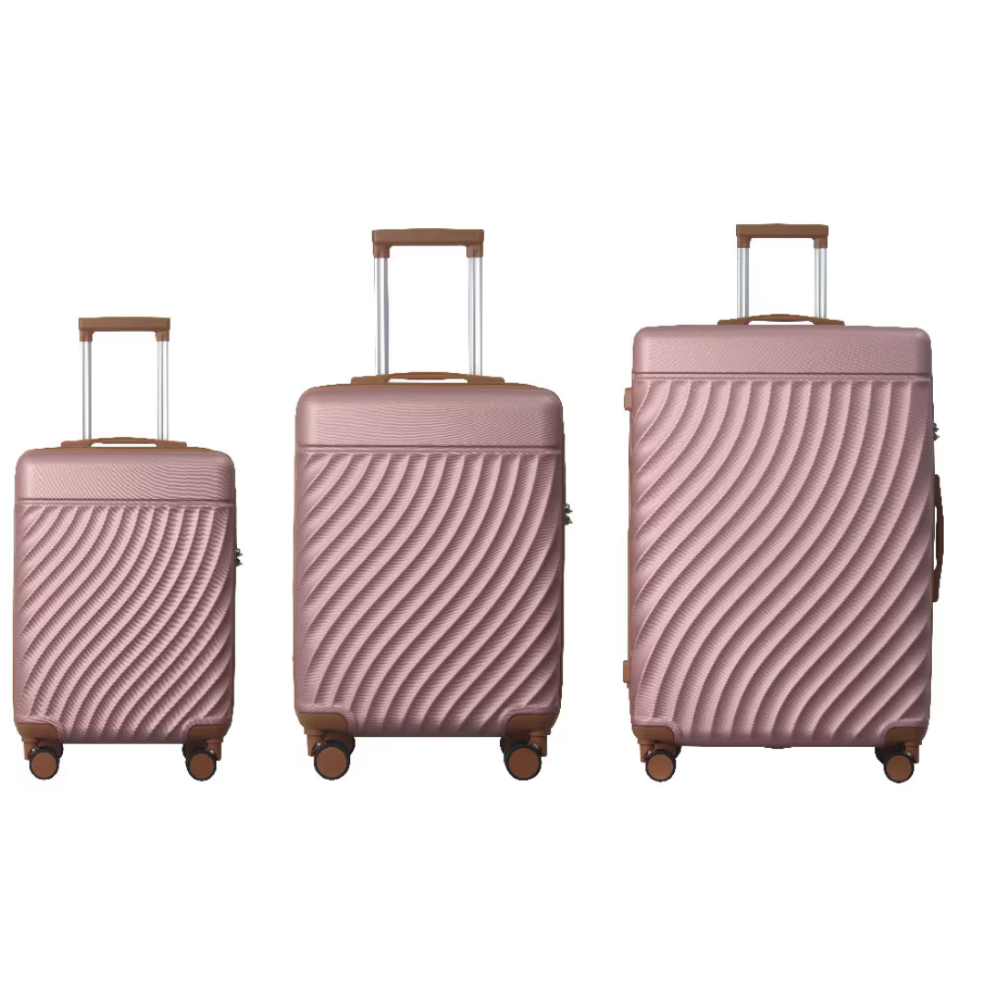 Set de 3 maletas ABS rígidas, ligeras, con ruedas giratorias y cerradura TSA, oro rosa