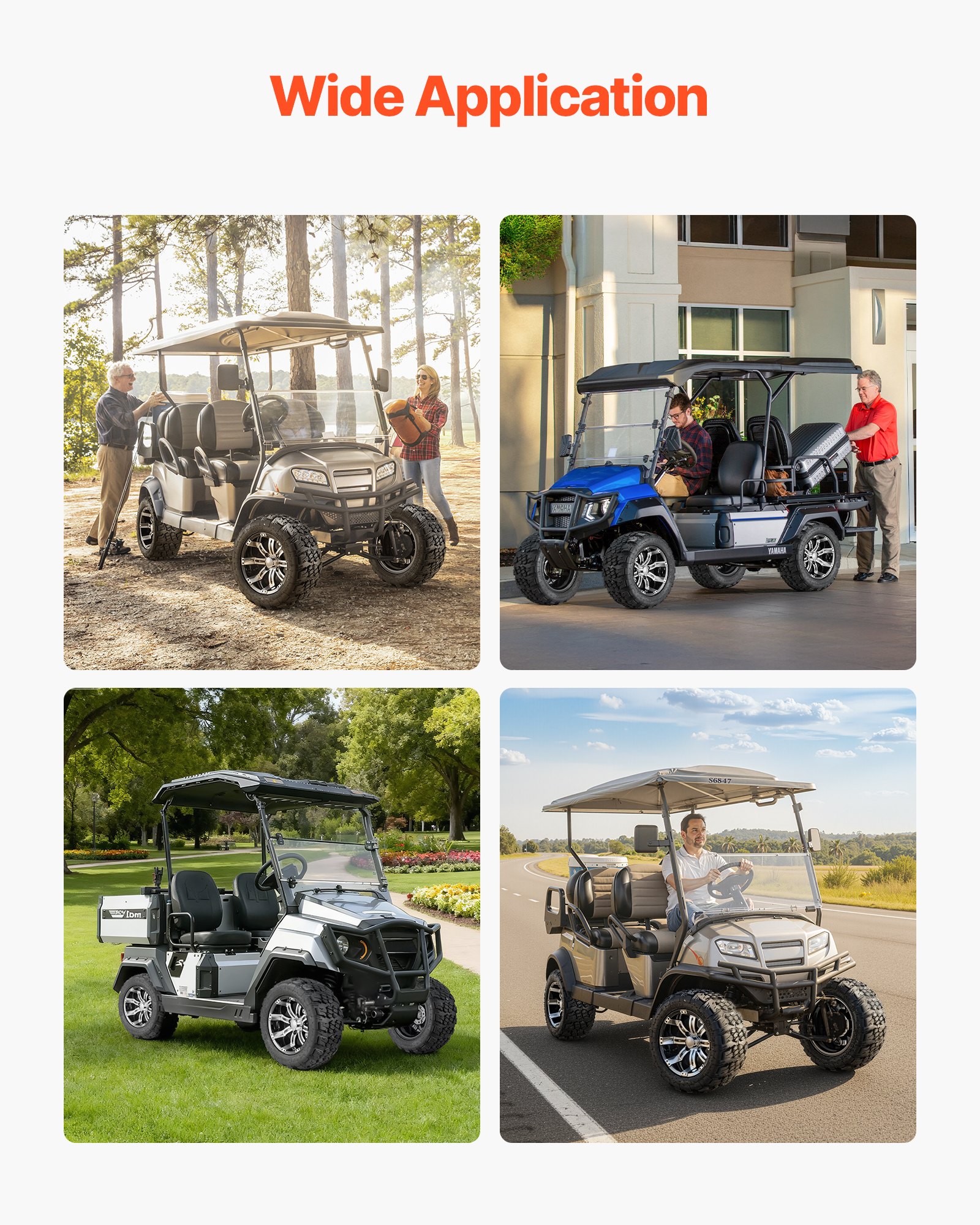 Golf Cart Wheels, 12" 20x10-12 Black Aluminum Alloy Golf Cart Tires And Wheels Combo (Set Of 4) Fit Club Car, EZGO, Yamaha, 4 Ply Rubber 4-Lug Lawn Mower Tires & Rims, 800 Lbs Load, All-Terrain