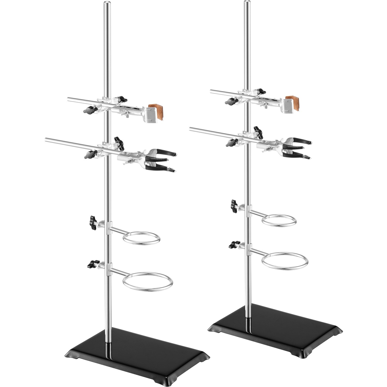 Lab Stand Support, Laboratory Retort Support Stand 2 Sets, Steel Lab Stand 23.6" Rod And 8.3" X 5.3" Cast Iron Base, Includes Flask Clamps, Burette Clamps And Cross Clamps