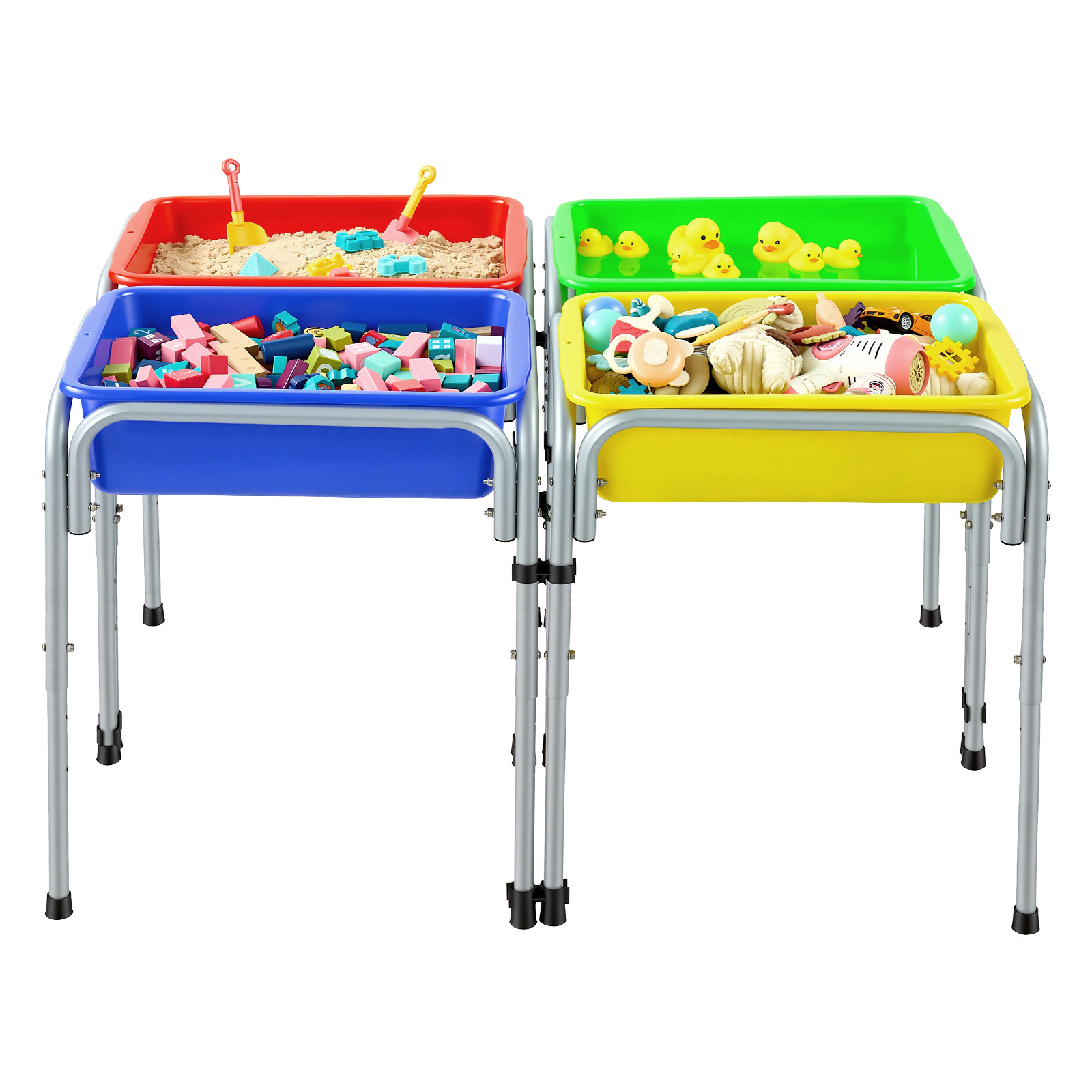 Sensory Table For Toddlers, Kids 4-Station Sand And Water Adjustable Play Table With Detachable Storage Bins And Non-Slip Feet, Carbon Steel Frame, Rounded Corners, For Boys And Girls Exploring