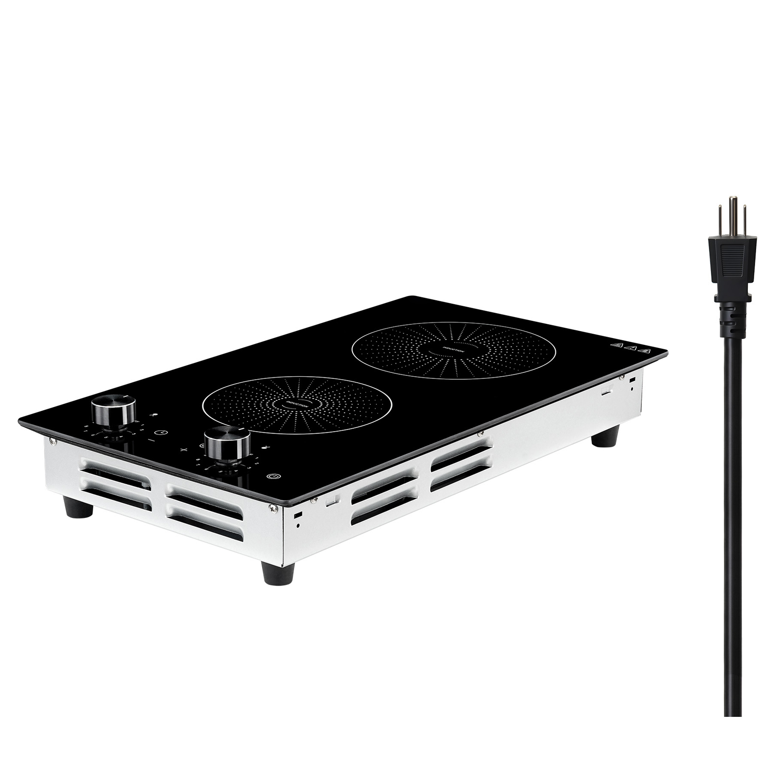 Induction Cooktop 12in 2 Burners Built-in Electric Stove 110V 1800W, Low-Power Continuous Heating, Countertop Induction Burner, 11 Power Levels, Knob Control, Ceramic Glass, And Child Lock